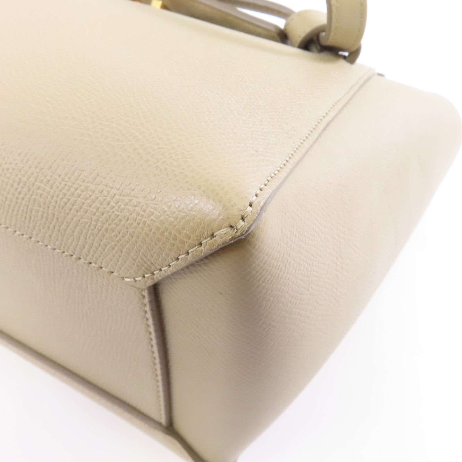 CELINE 牛皮皮革2 Way Shoulder金扣手挽肩背兩用袋米色