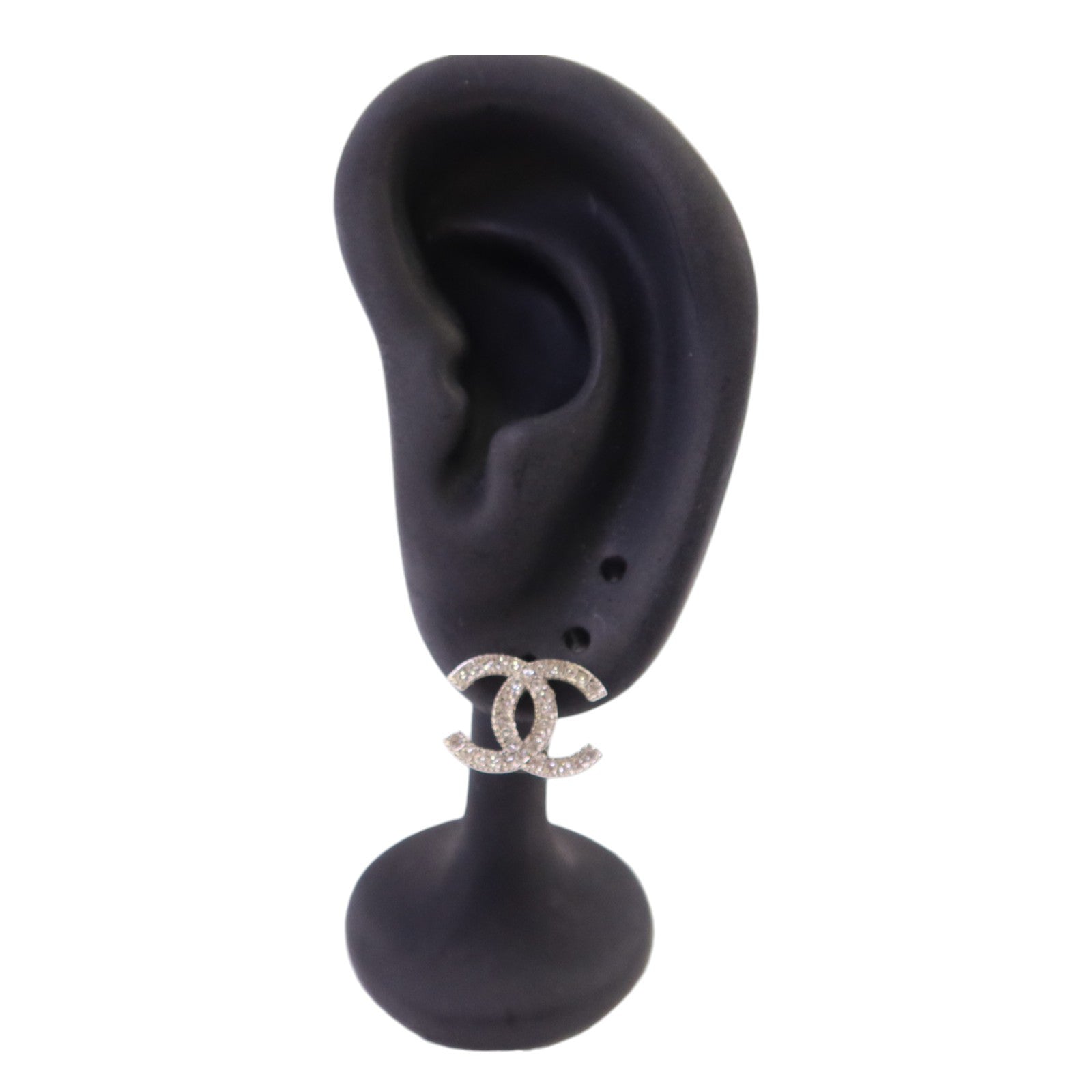 CHANEL 金屬/水鑽CC Earrings銀扣耳環