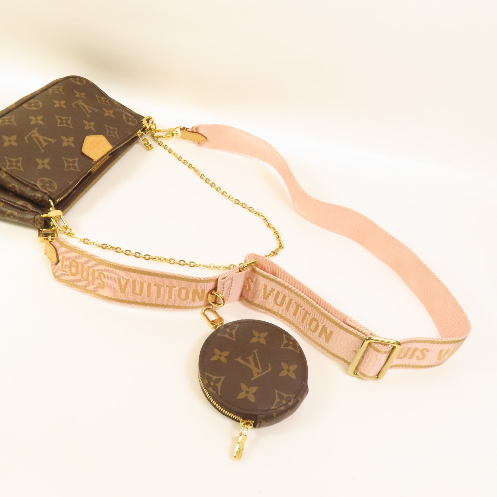 LOUIS VUITTON Monogram Multi Pochette Accessoires金扣手挽肩背兩用袋棕色