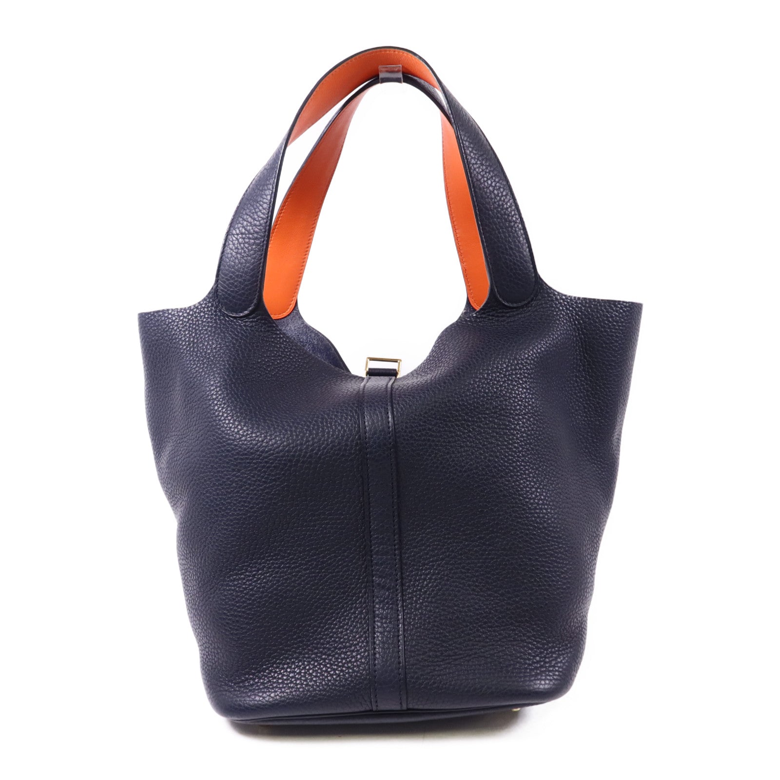 HERMES Clemence皮革Picotin GM金扣手挽袋Bleu Indigo/Orange