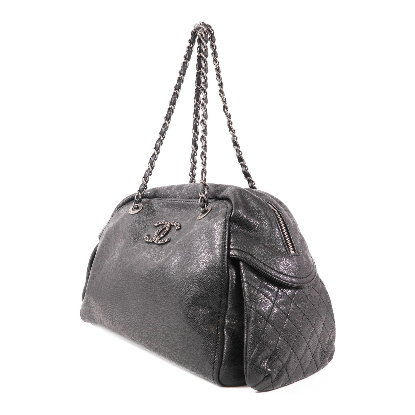 CHANEL CC SHW Chain Shoulder Bag Calfskin Leather Black