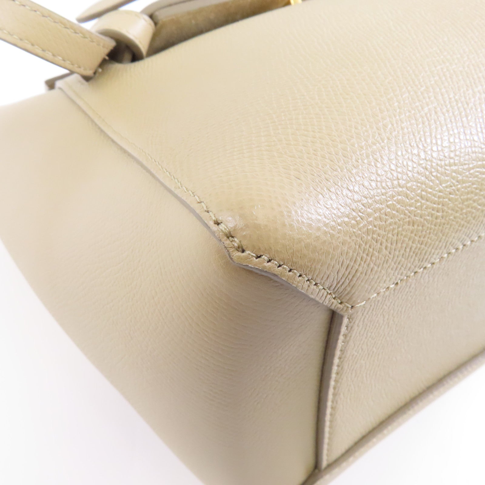 CELINE 牛皮皮革2 Way Shoulder金扣手挽肩背兩用袋米色