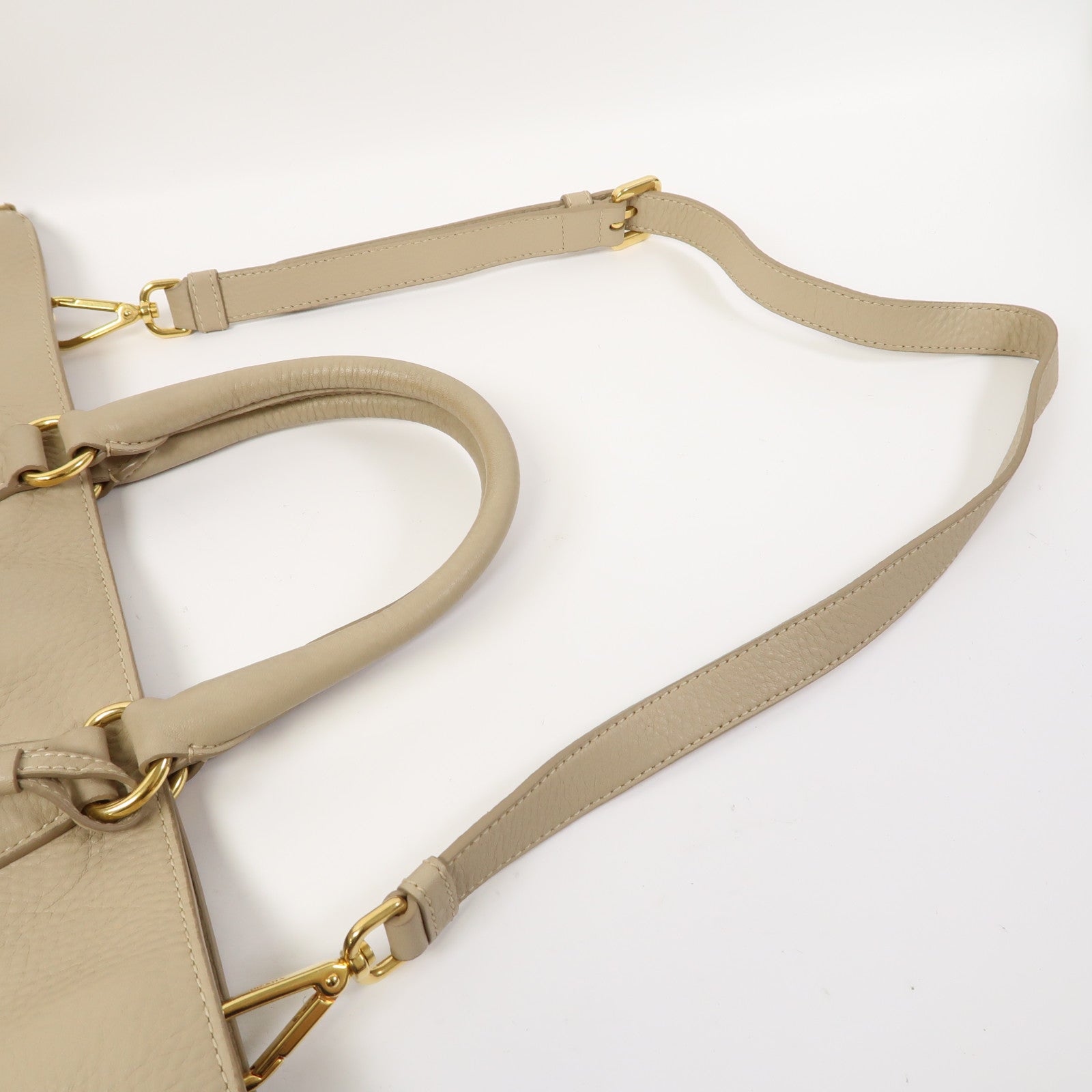PRADA 皮革2 Way Shoulder金扣手挽肩背兩用袋米色