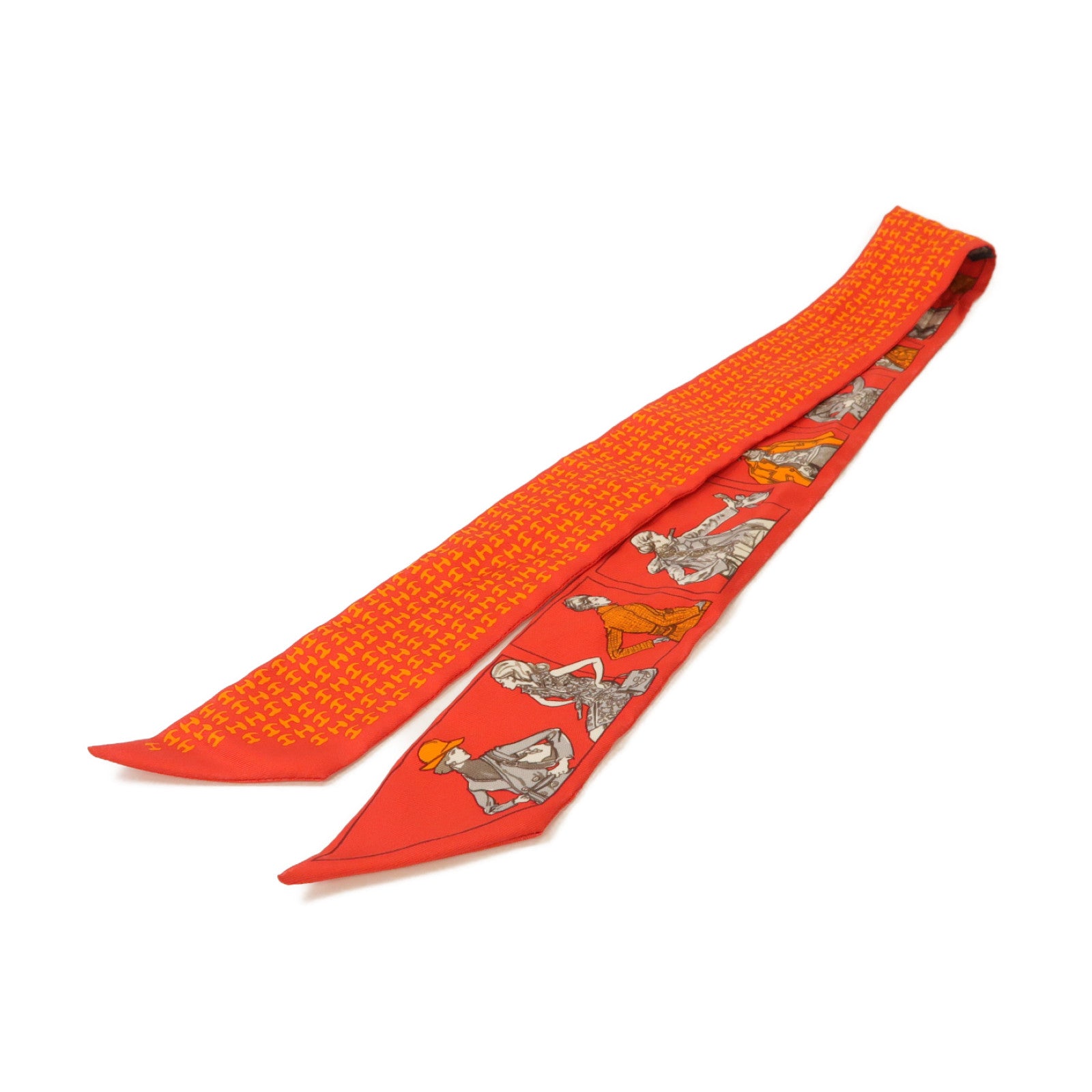 HERMES 【激減優惠】絲質Twilly絲巾紅色/灰色