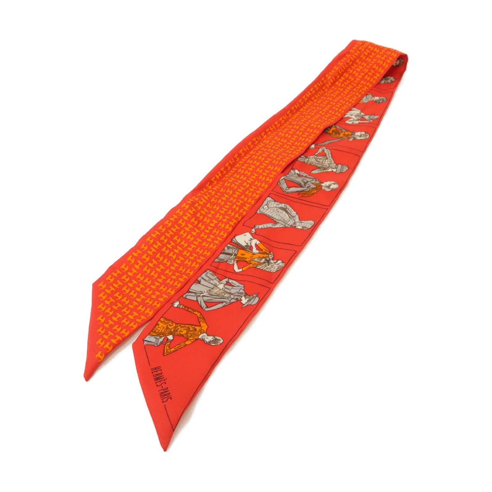 HERMES 【激減優惠】絲質Twilly絲巾紅色/灰色