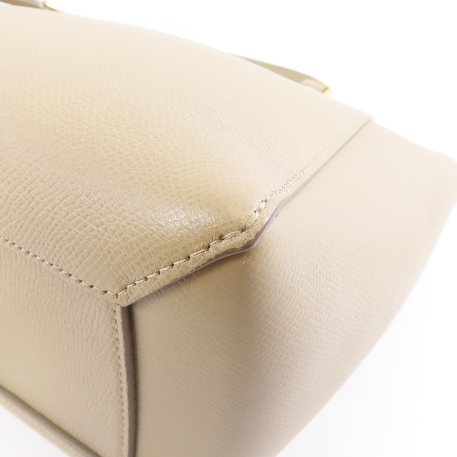 CELINE 牛皮皮革2 Way Shoulder金扣手挽肩背兩用袋米色