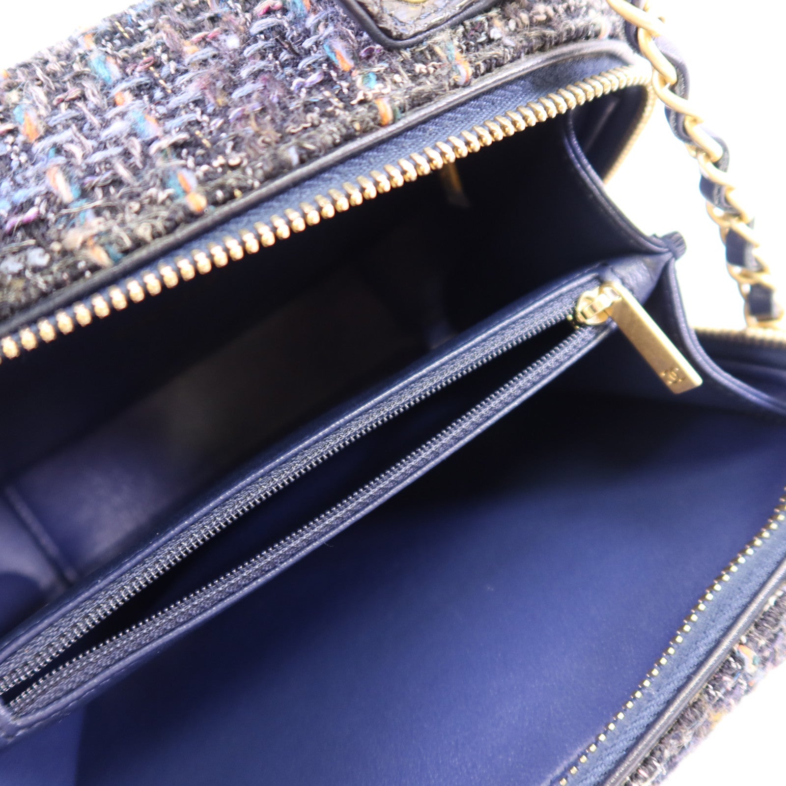 CHANEL 斜紋軟呢/蛇皮Filigree Vanity Case Medium金扣鏈帶手挽肩背兩用袋