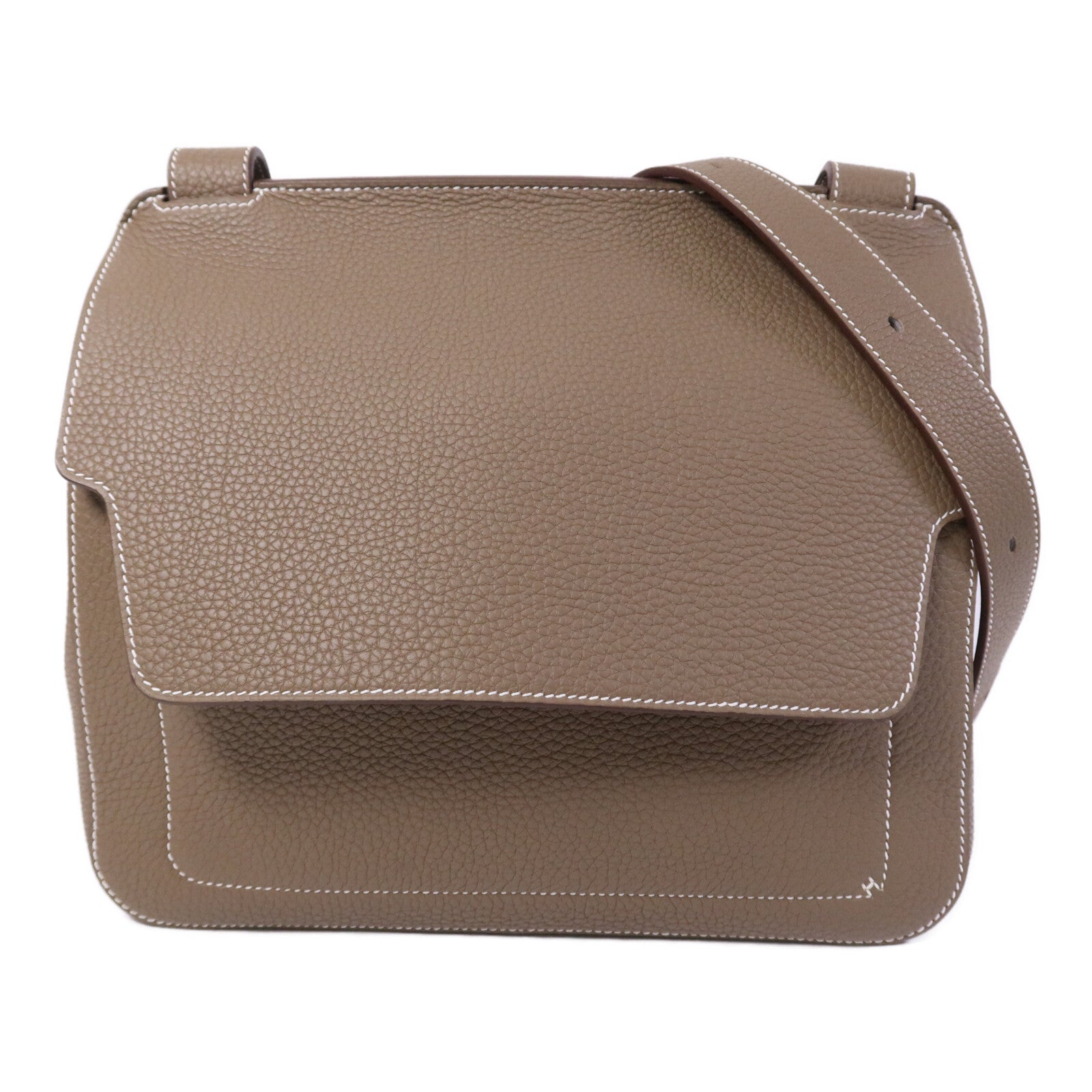 HERMES Togo皮革Mali-Selle PM Messenger Bag銀扣肩背袋Etoupe