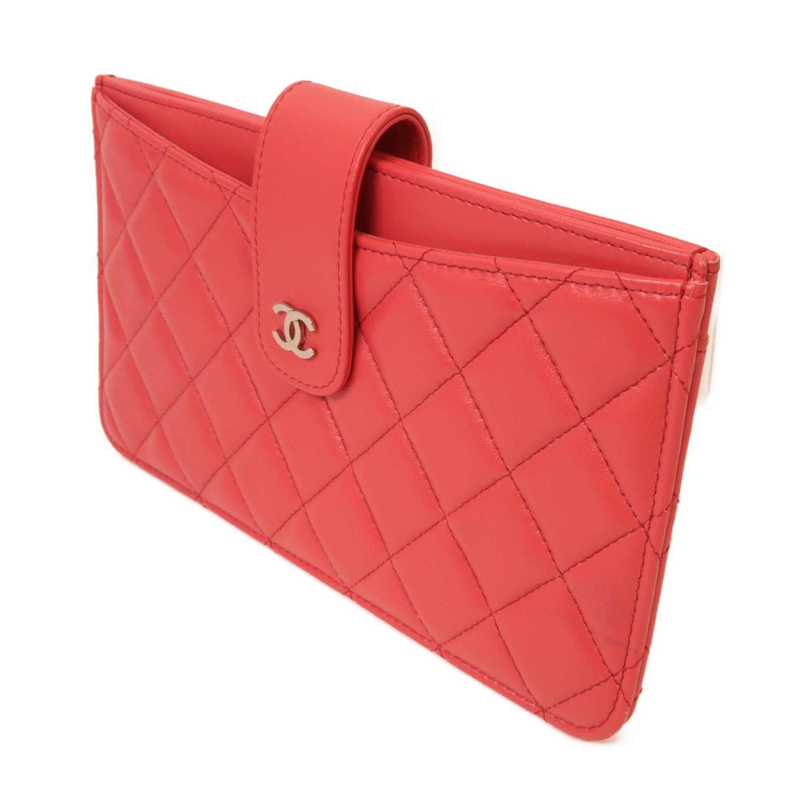 CHANEL 【激減優惠】菱格羊皮皮革Clutch Bag銀扣手拿包粉紅色