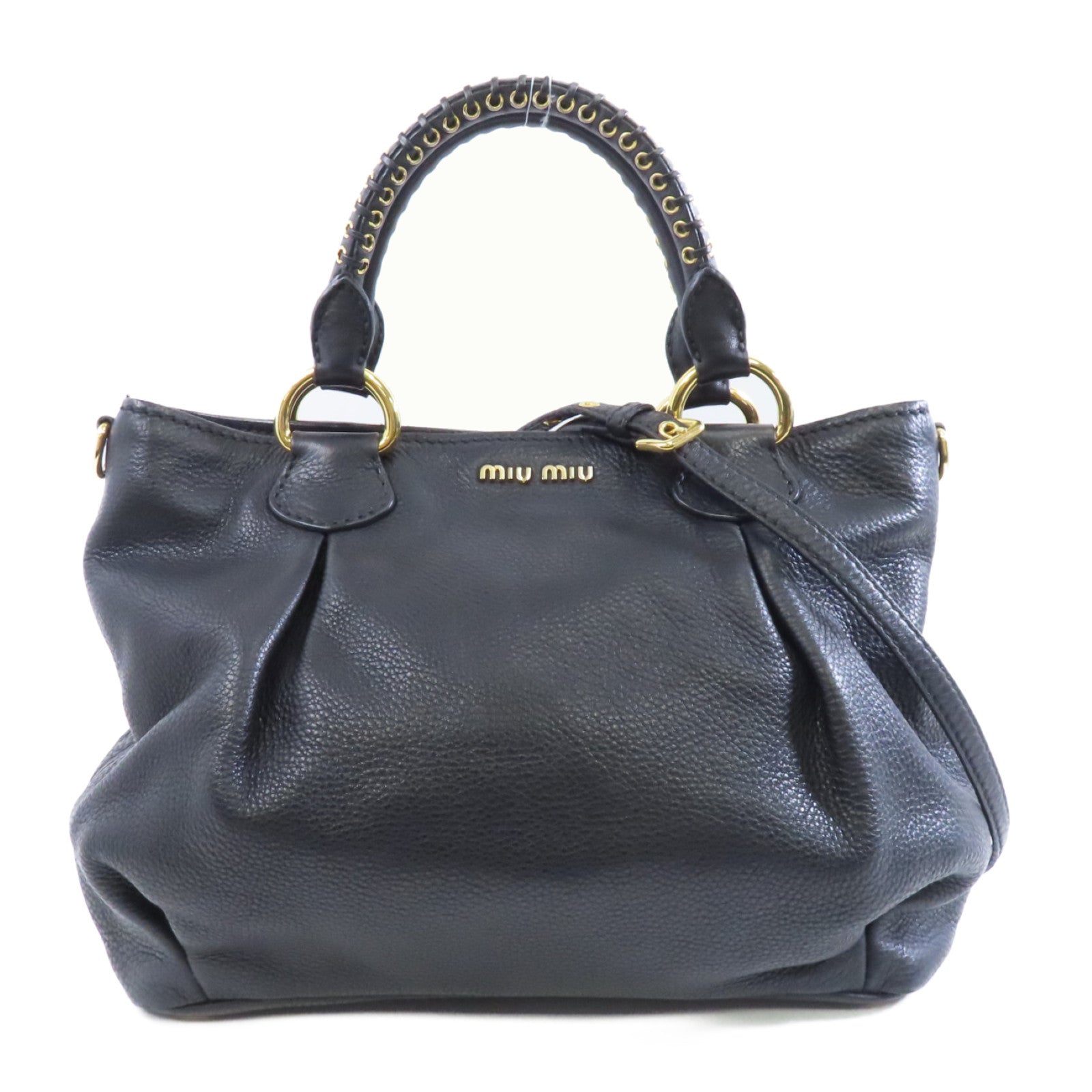 Miu Miu 【激減優惠】牛皮皮革2 Way Shoulder金扣手挽肩背兩用袋黑色