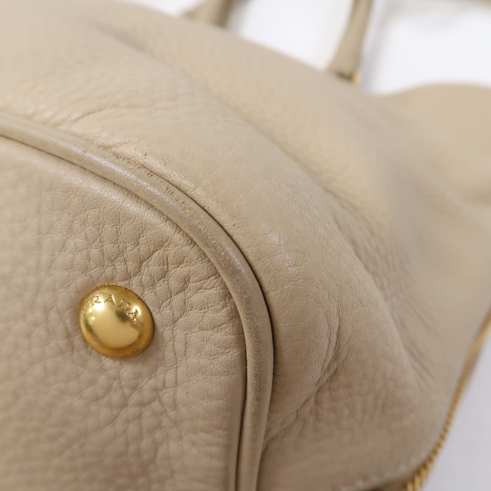PRADA 皮革2 Way Shoulder金扣手挽肩背兩用袋米色