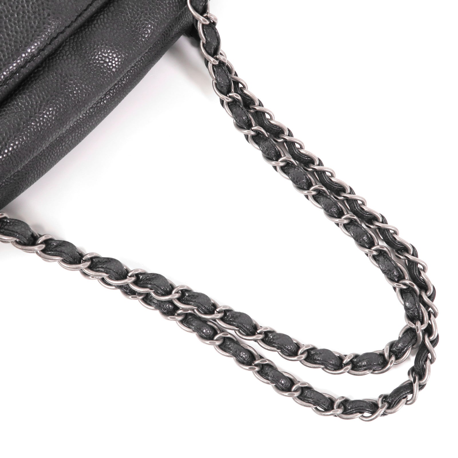 CHANEL CC SHW Chain Shoulder Bag Calfskin Leather Black