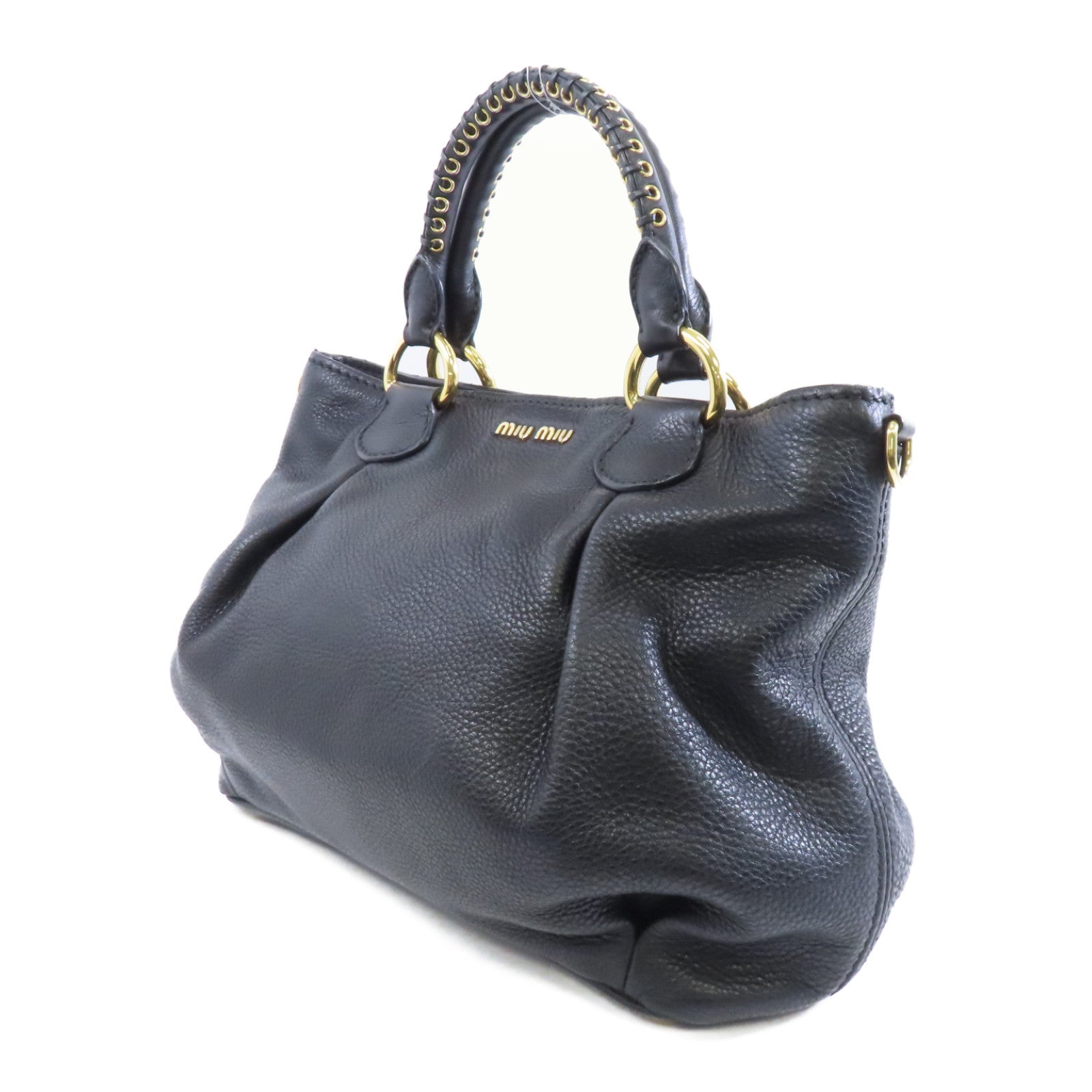 Miu Miu 【激減優惠】牛皮皮革2 Way Shoulder金扣手挽肩背兩用袋黑色