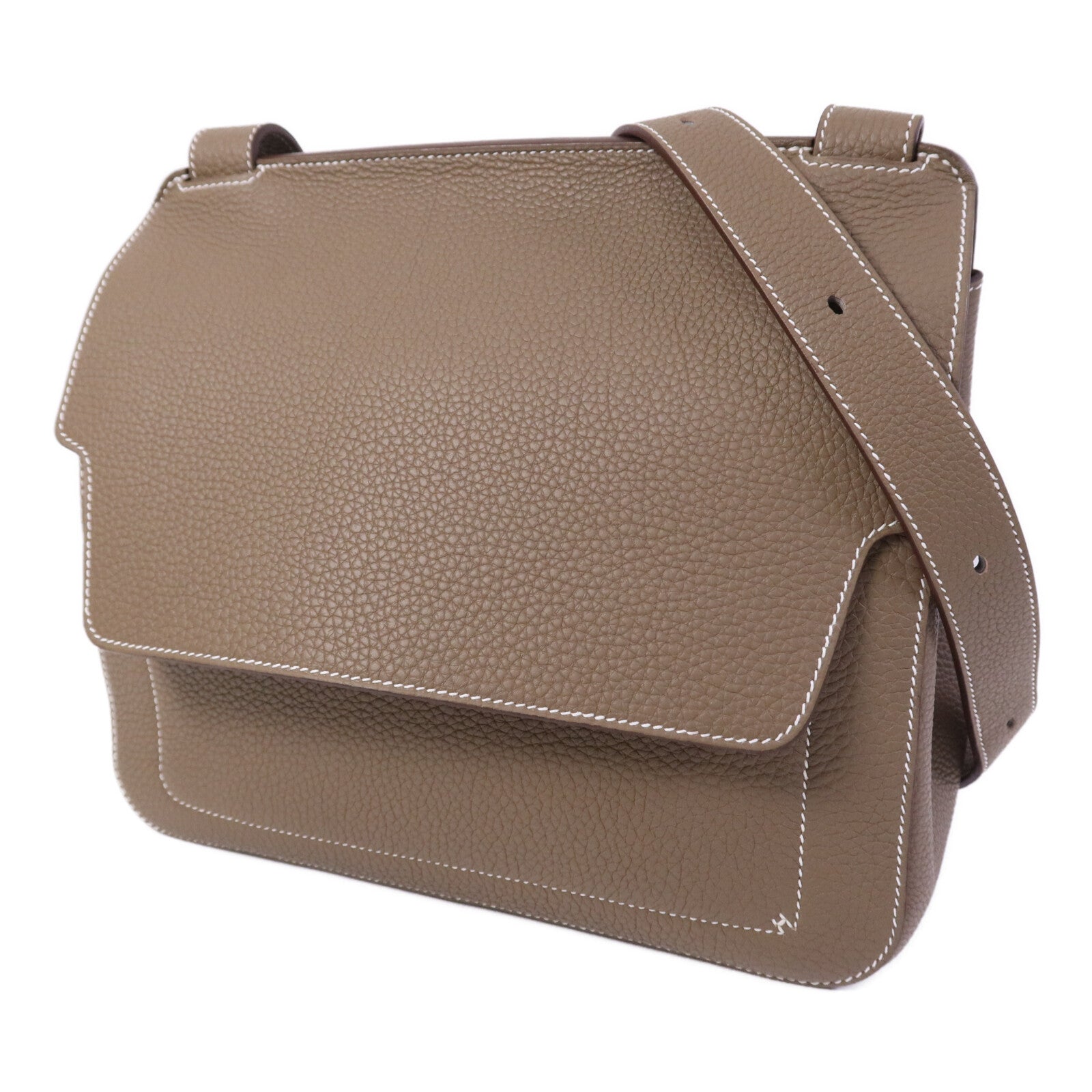 HERMES Togo皮革Mali-Selle PM Messenger Bag銀扣肩背袋Etoupe