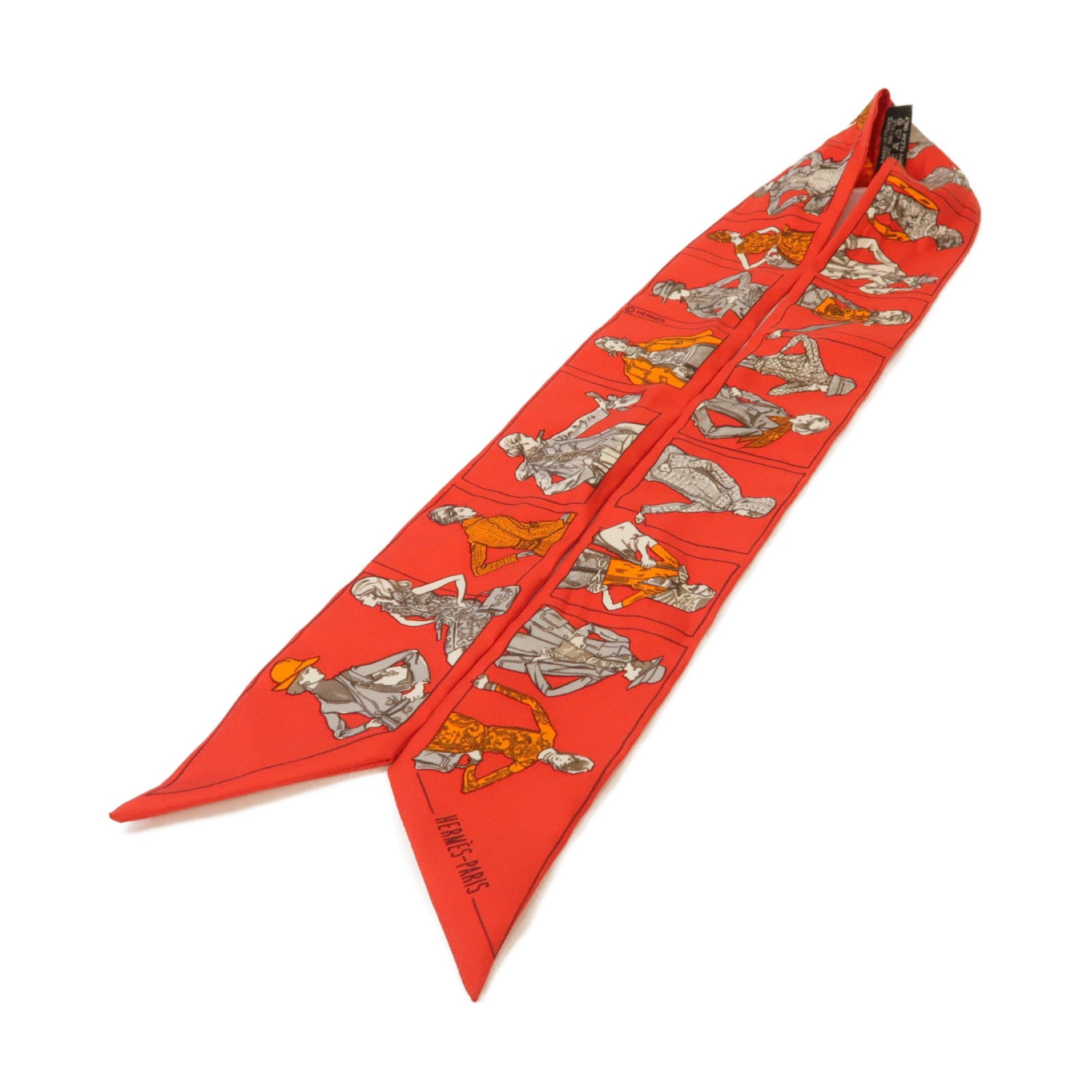 HERMES 【激減優惠】絲質Twilly絲巾紅色/灰色