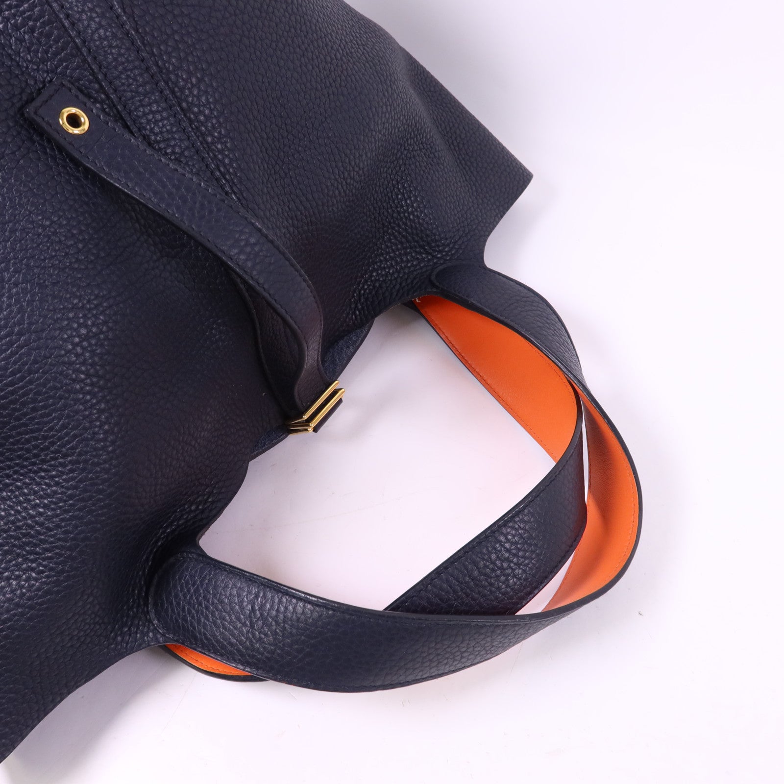 HERMES Clemence皮革Picotin GM金扣手挽袋Bleu Indigo/Orange