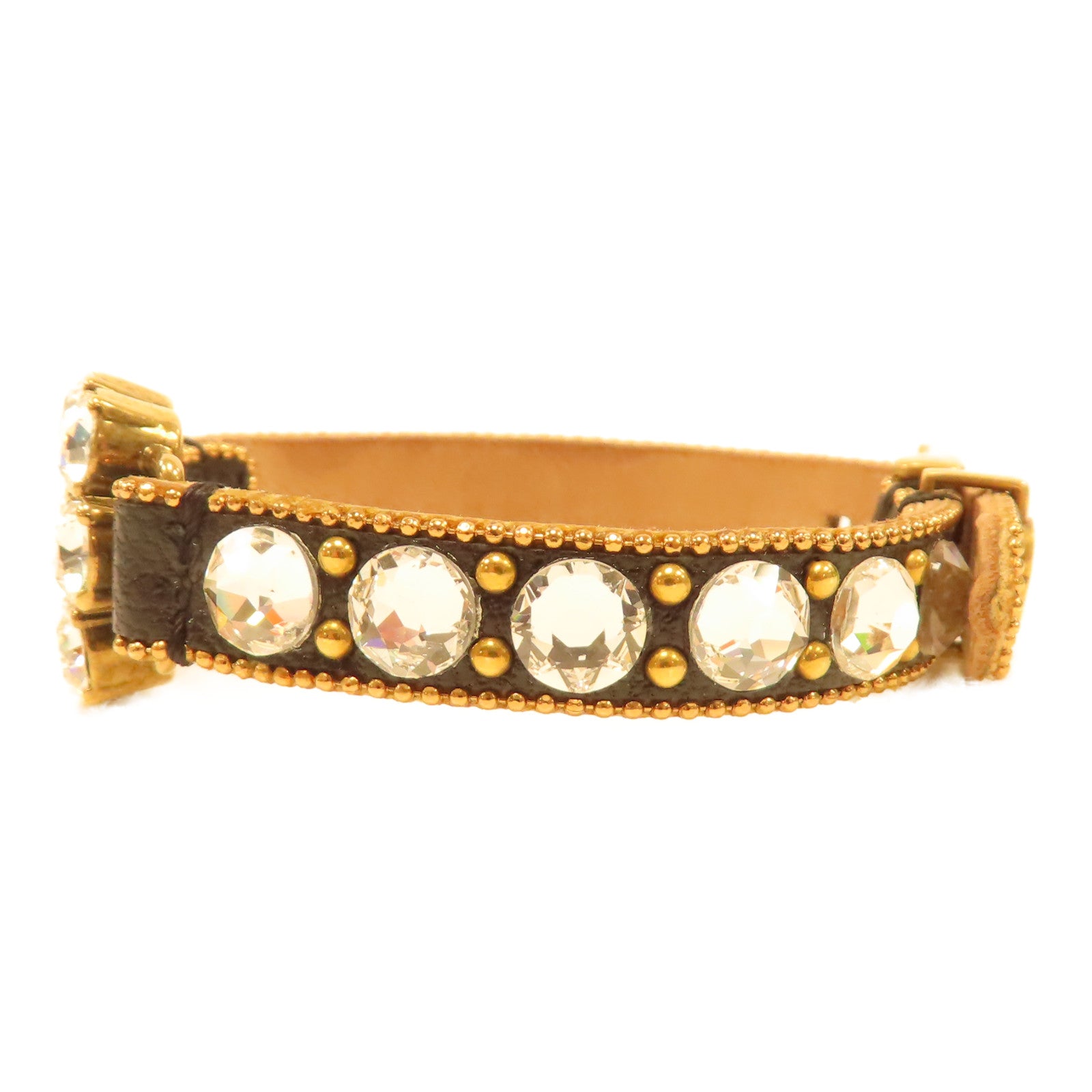 GUCCI 牛皮皮革/水晶Bracelet金扣手鐲黑色