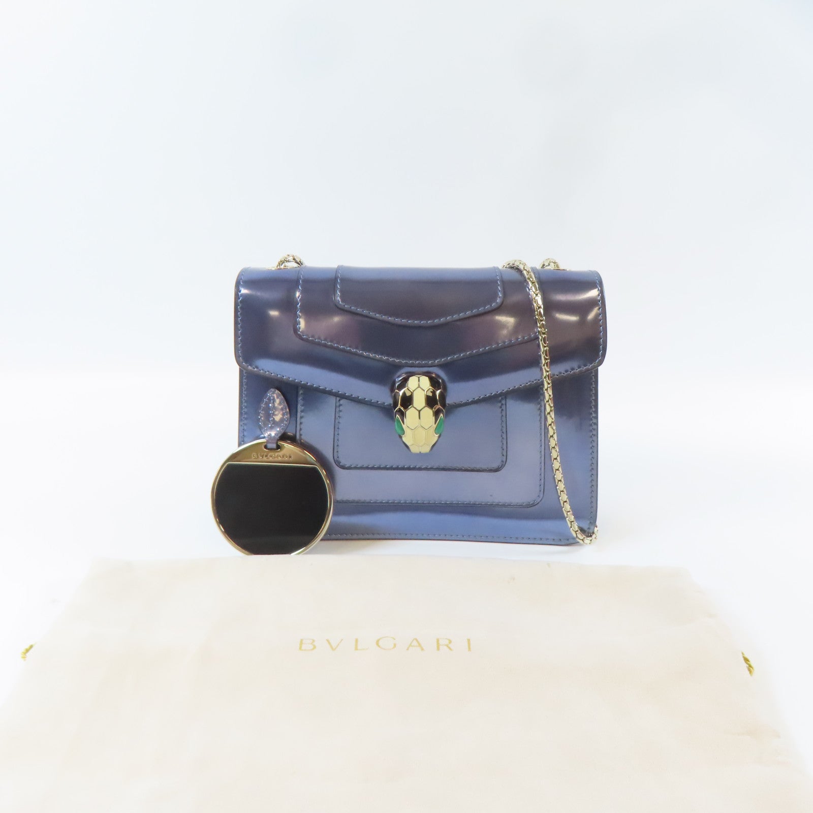 BVLGARI 【激減優惠】漆皮皮革Serpenti Forever銀扣鏈帶肩背袋藍色