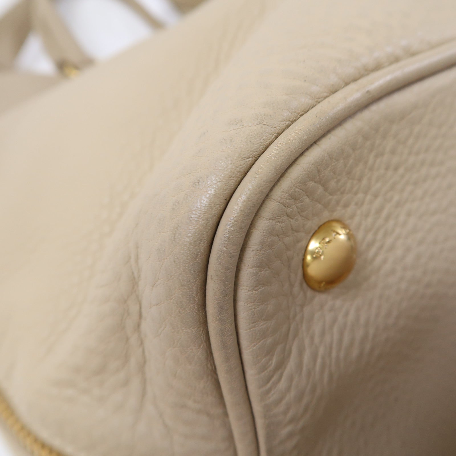 PRADA 皮革2 Way Shoulder金扣手挽肩背兩用袋米色