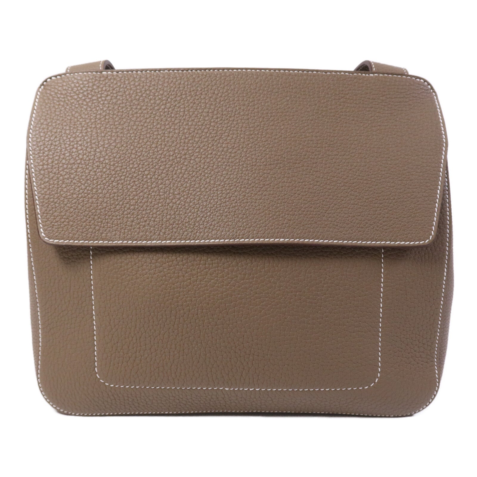 HERMES Togo皮革Mali-Selle PM Messenger Bag銀扣肩背袋Etoupe