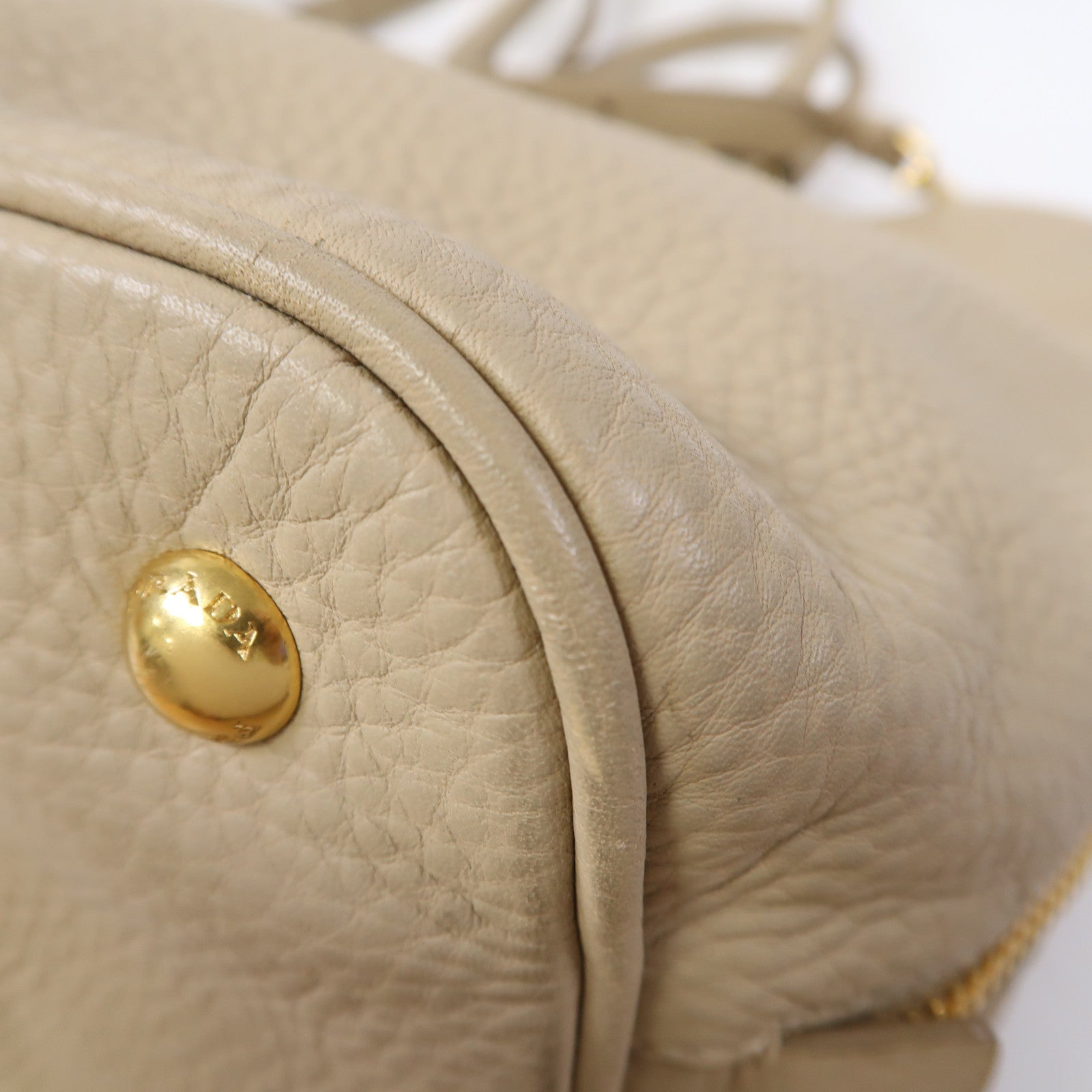 PRADA 皮革2 Way Shoulder金扣手挽肩背兩用袋米色