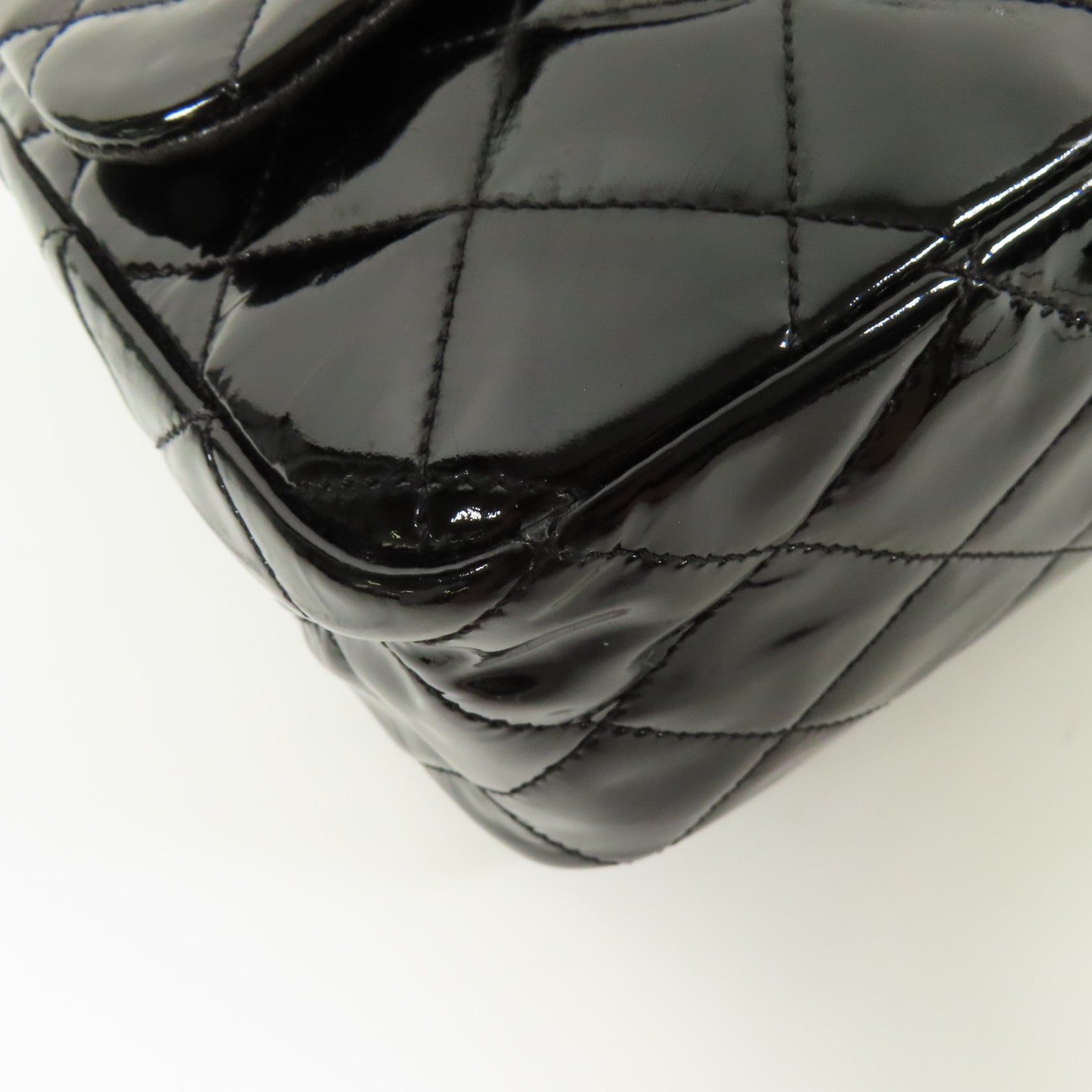 CHANEL 漆皮皮革Large Classic銀扣鏈帶肩背袋