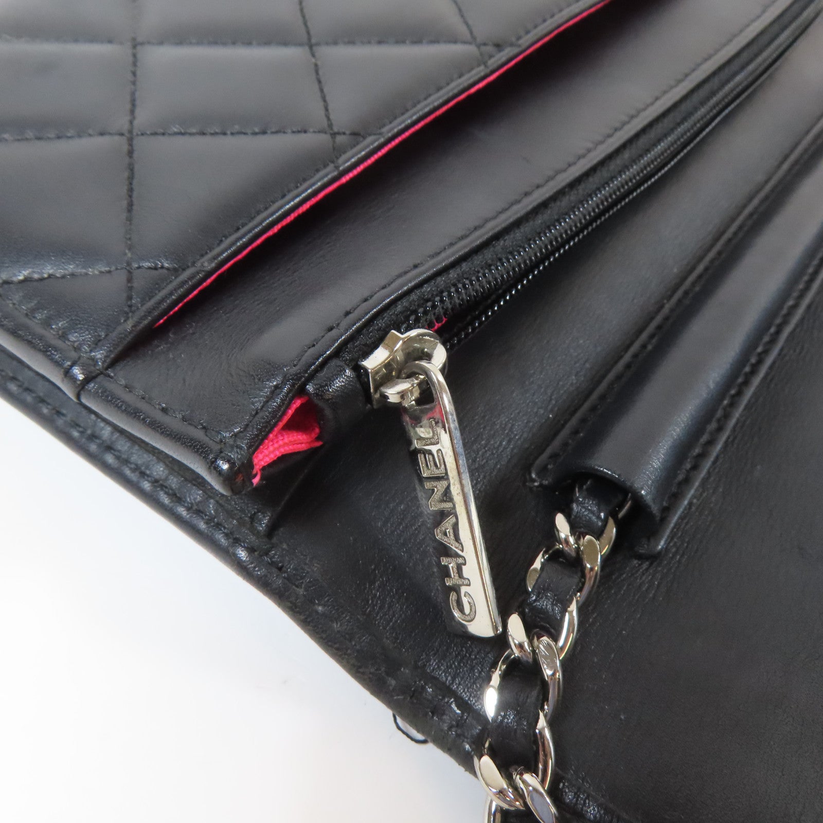 CHANEL 菱格牛皮皮革Cambon WOC Wallet On Chain銀扣鏈帶肩背袋黑色