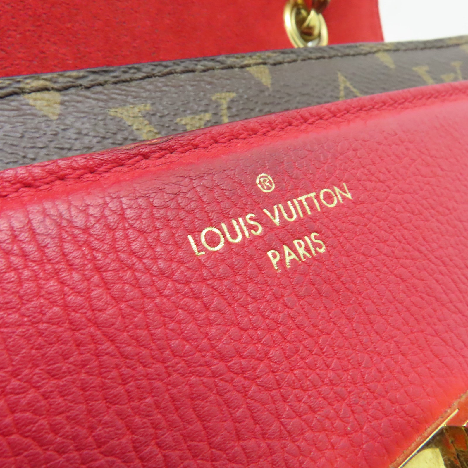 LOUIS VUITTON Monogram Victoire金扣鏈帶肩背袋啡色/紅色