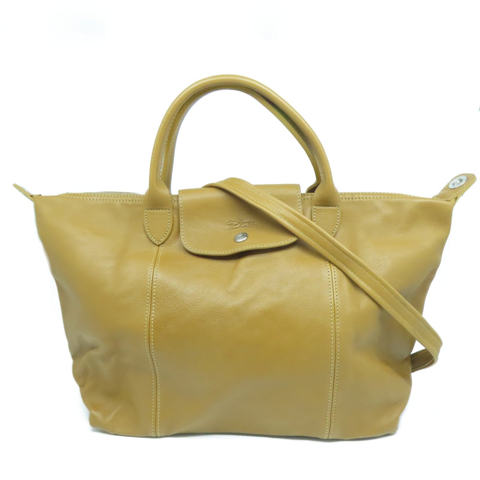 Longchamp 【激減優惠】牛皮皮革2 Way Shoulder Bag銀扣手挽肩背兩用袋啡色