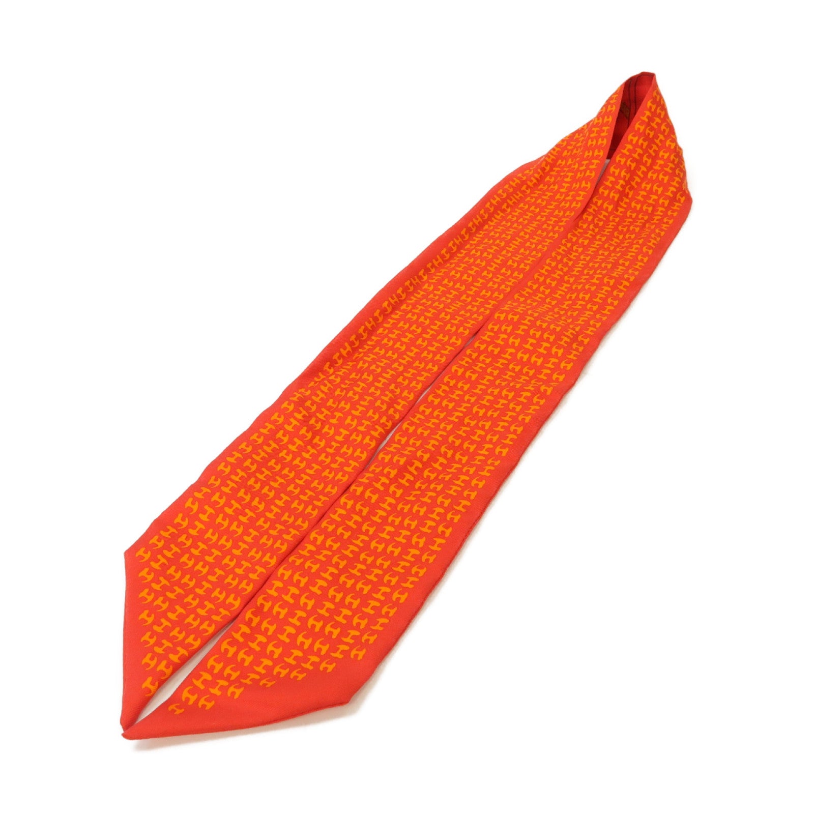 HERMES 【激減優惠】絲質Twilly絲巾紅色/灰色