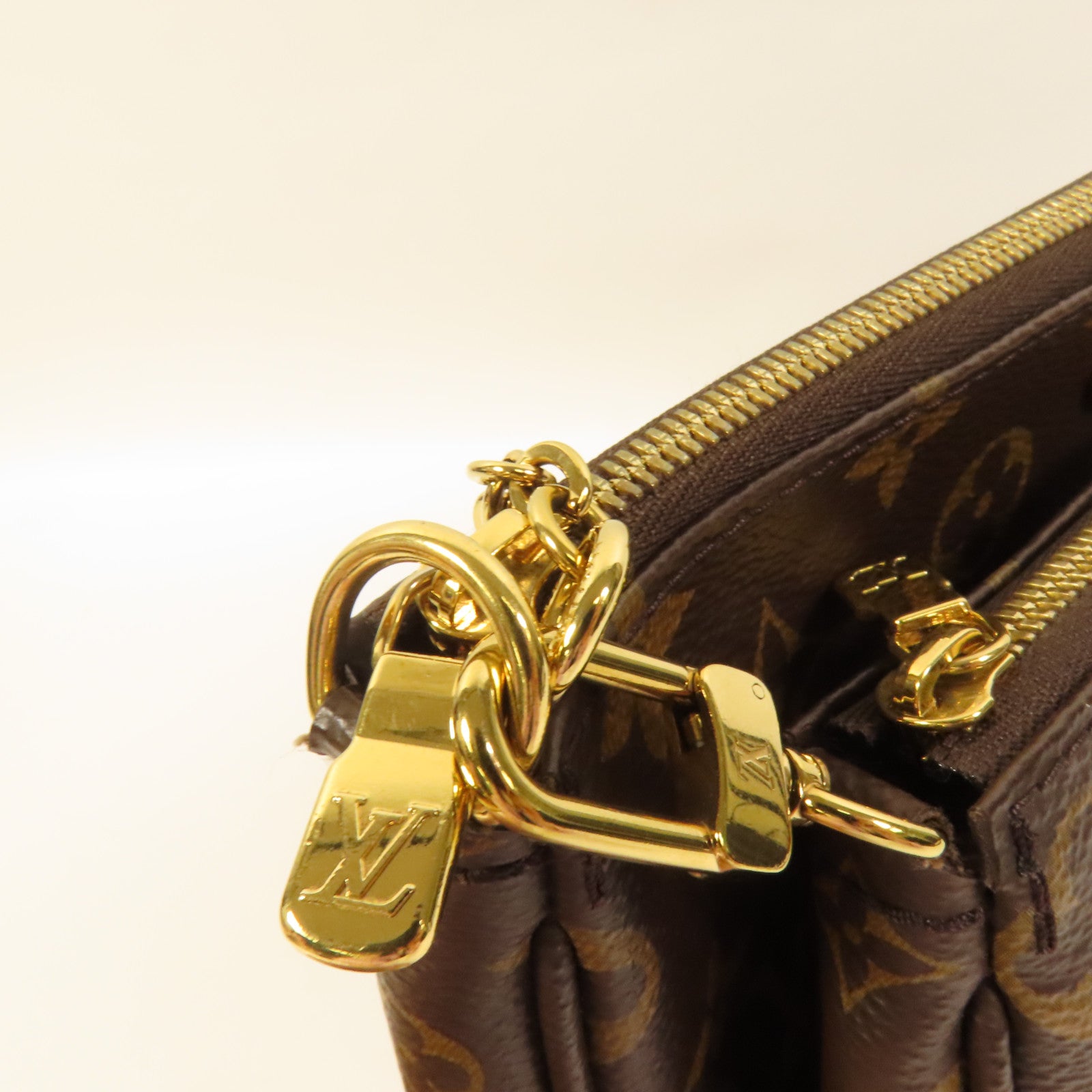 LOUIS VUITTON Monogram Multi Pochette Accessoires金扣手挽肩背兩用袋棕色