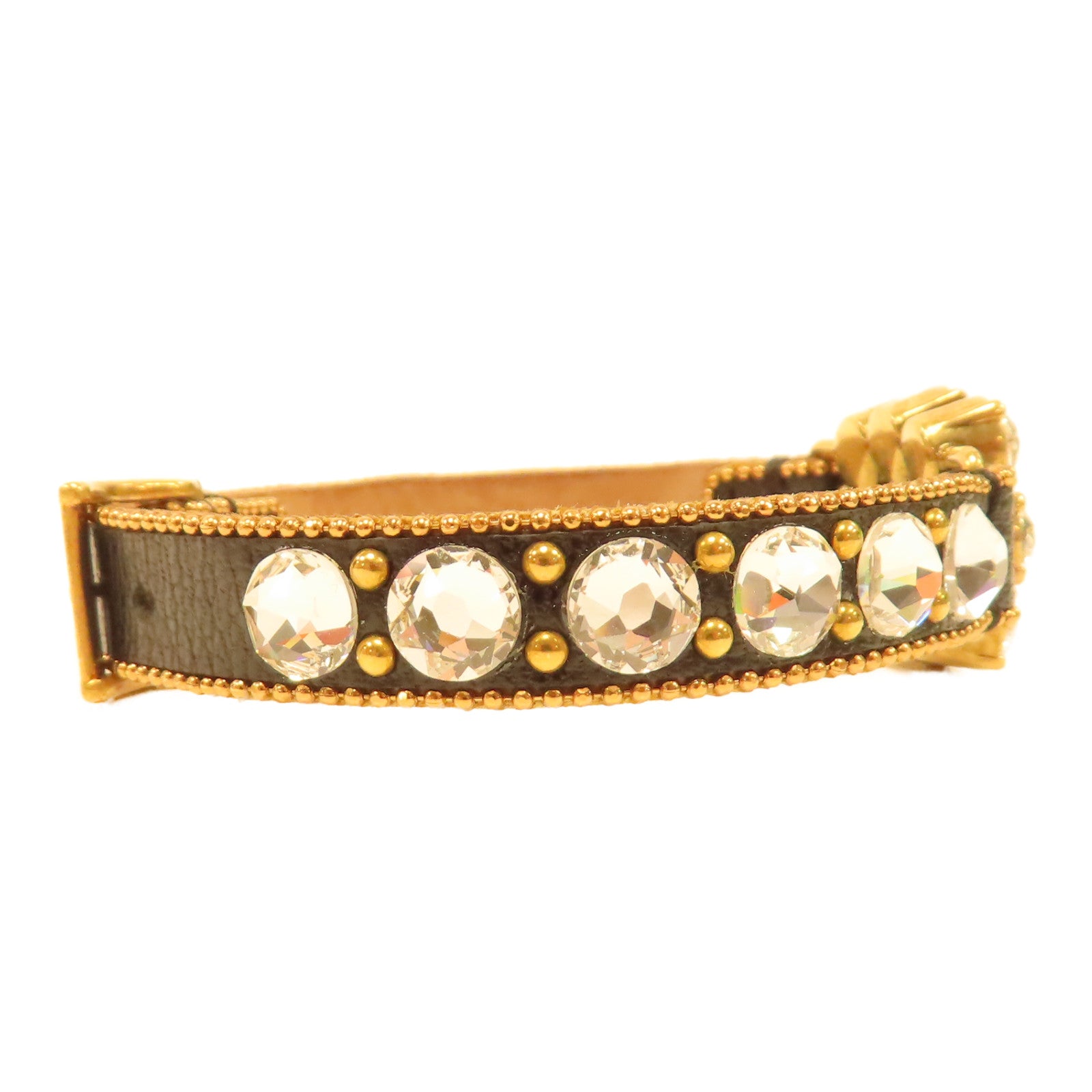GUCCI 牛皮皮革/水晶Bracelet金扣手鐲黑色