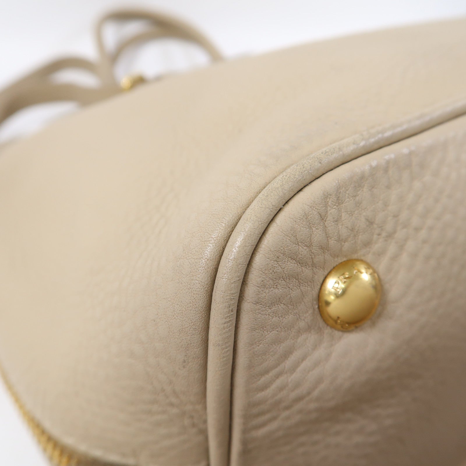 PRADA 皮革2 Way Shoulder金扣手挽肩背兩用袋米色