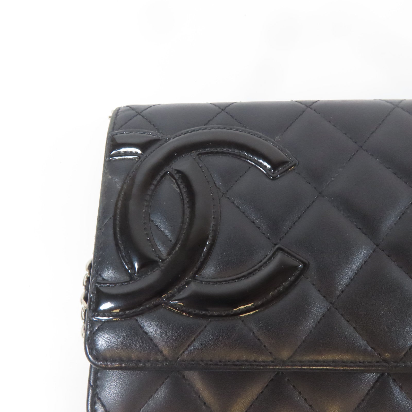 CHANEL 菱格牛皮皮革Cambon WOC Wallet On Chain銀扣鏈帶肩背袋黑色