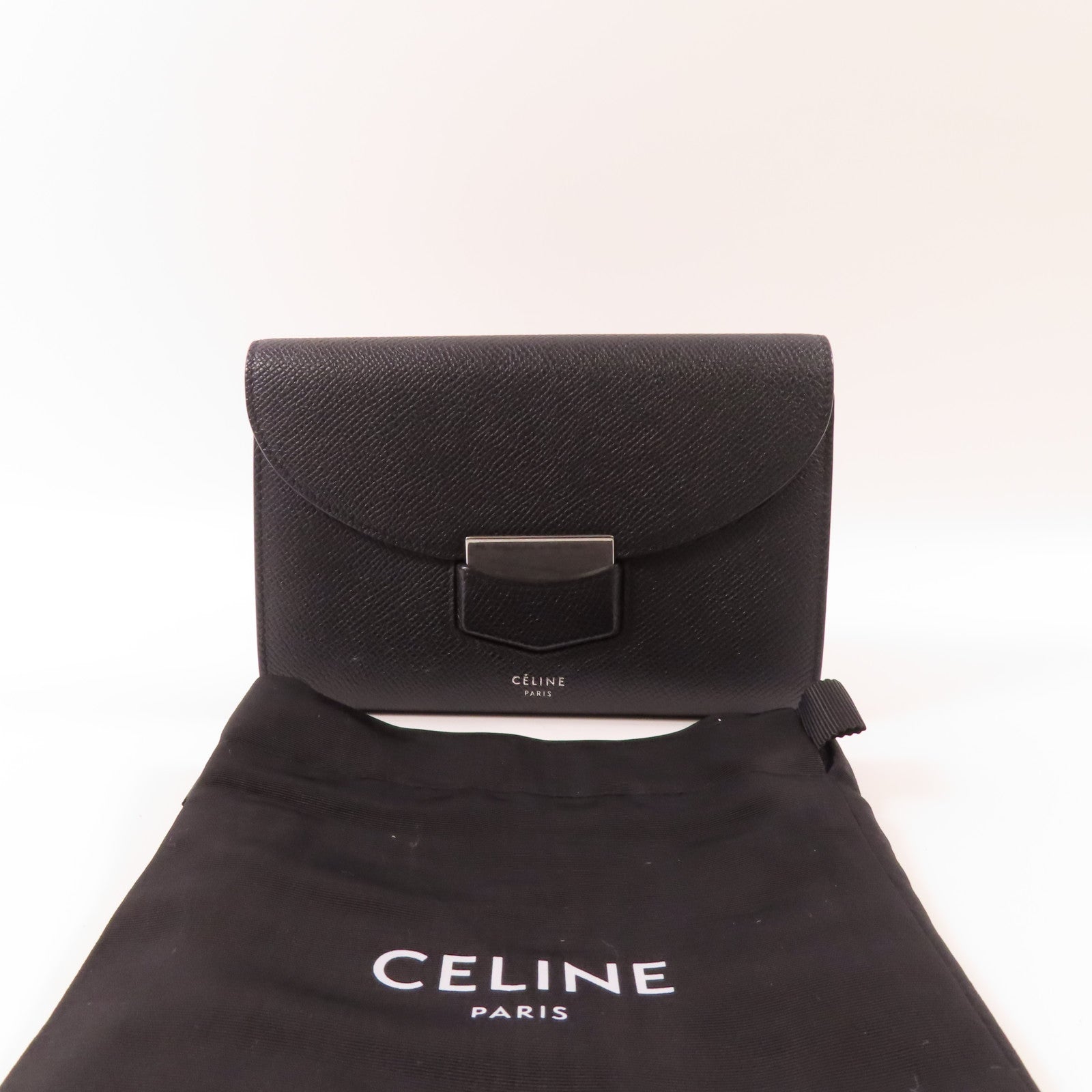 CELINE 牛皮皮革Trotteur Wallet銀扣錢包黑色