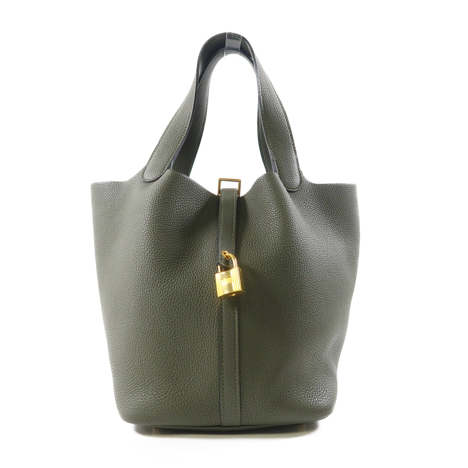 HERMES Maurice皮革Picotin MM金扣手挽袋Vert Olive橄欖綠色