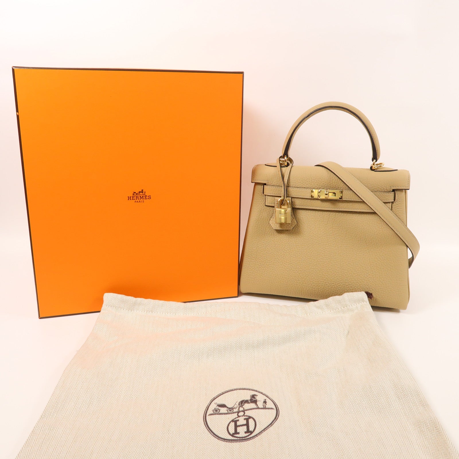 HERMES Togo皮革Kelly II 25金扣手挽肩背兩用袋Trench