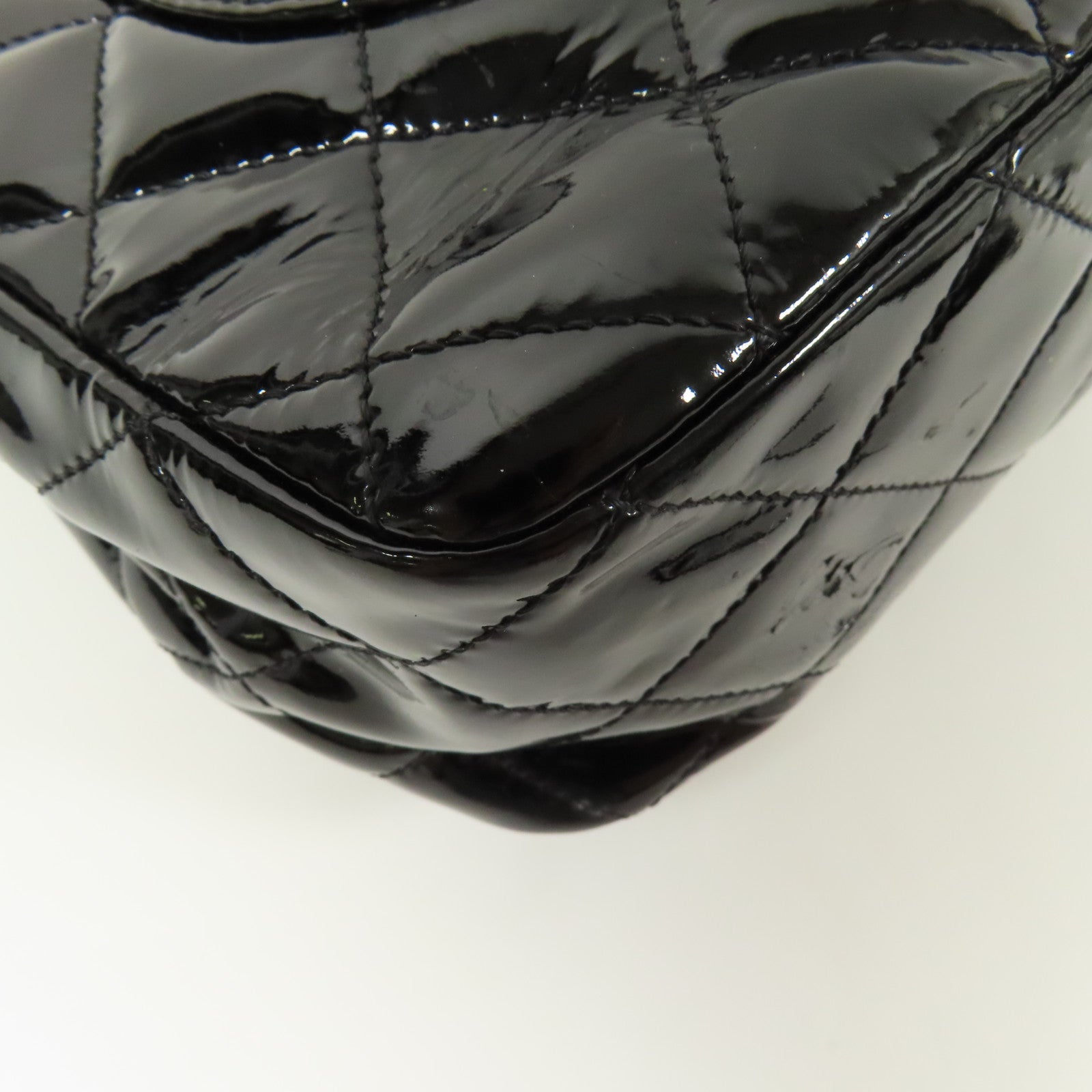 CHANEL 漆皮皮革Large Classic銀扣鏈帶肩背袋