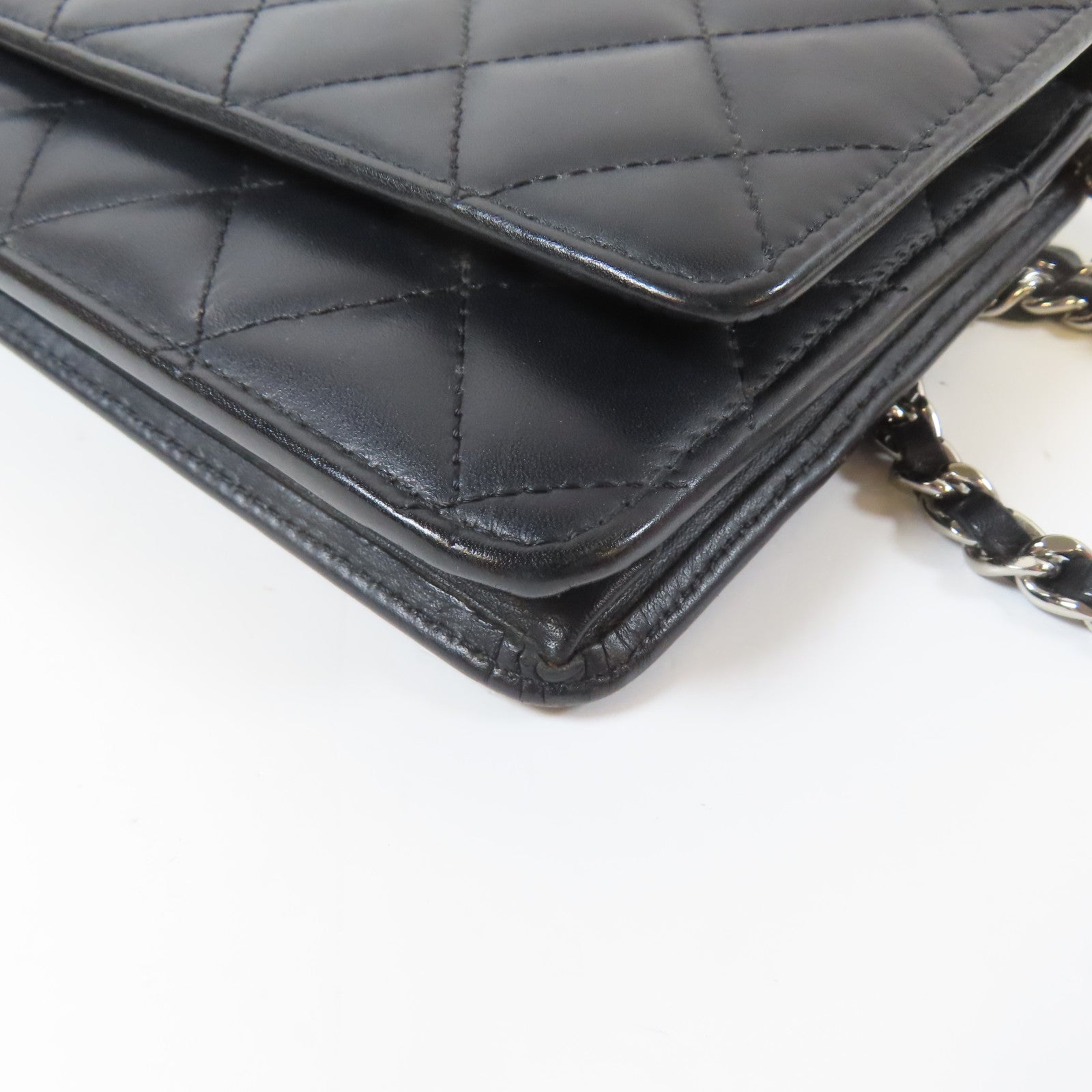 CHANEL 菱格牛皮皮革Cambon WOC Wallet On Chain銀扣鏈帶肩背袋黑色
