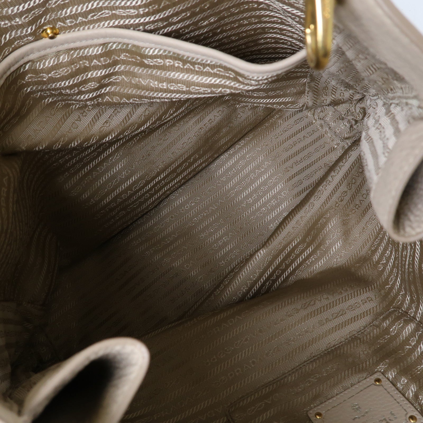 PRADA 皮革2 Way Shoulder金扣手挽肩背兩用袋米色