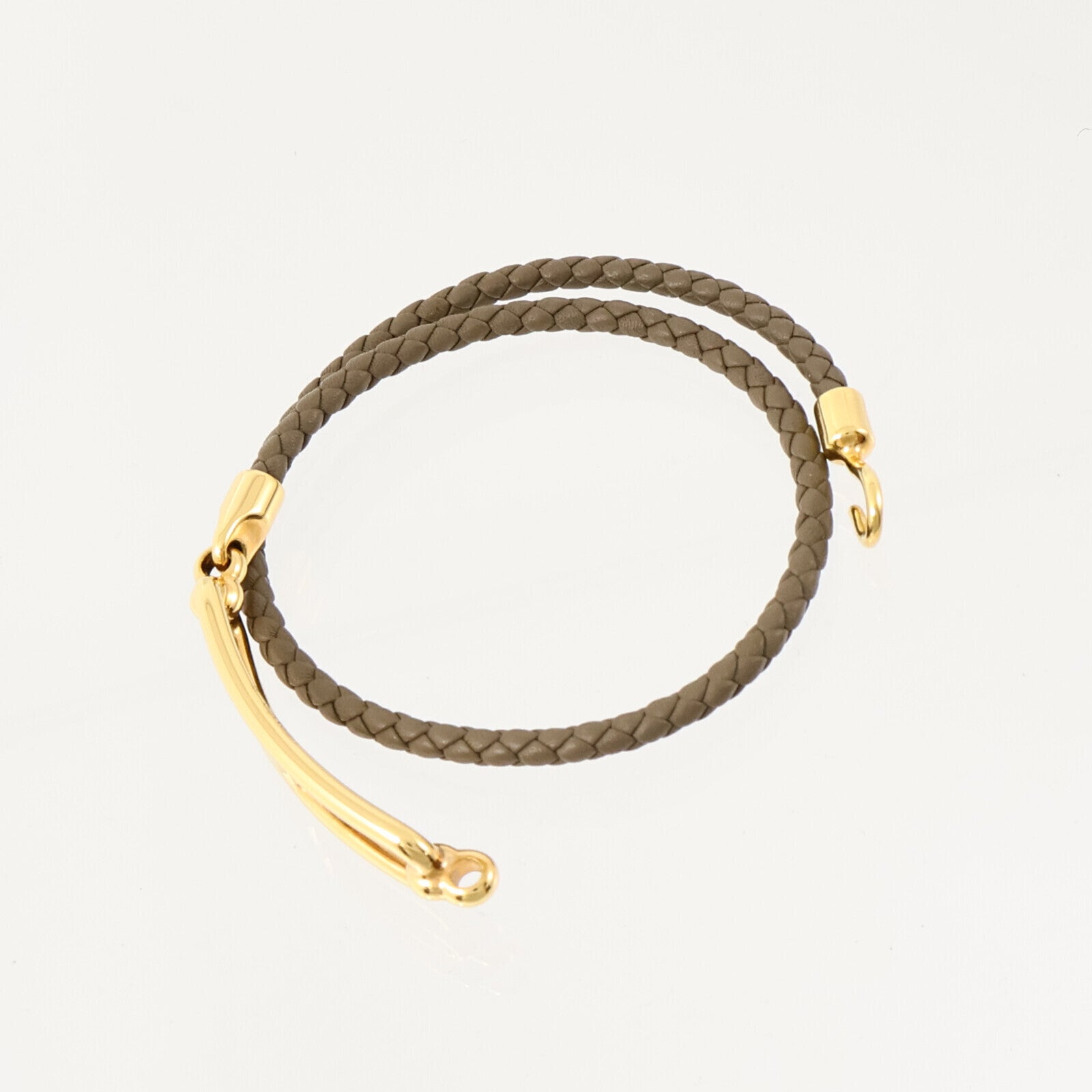 HERMES Swift皮革/金屬Roulis Double Tour Bracelet金扣手鏈Etoupe