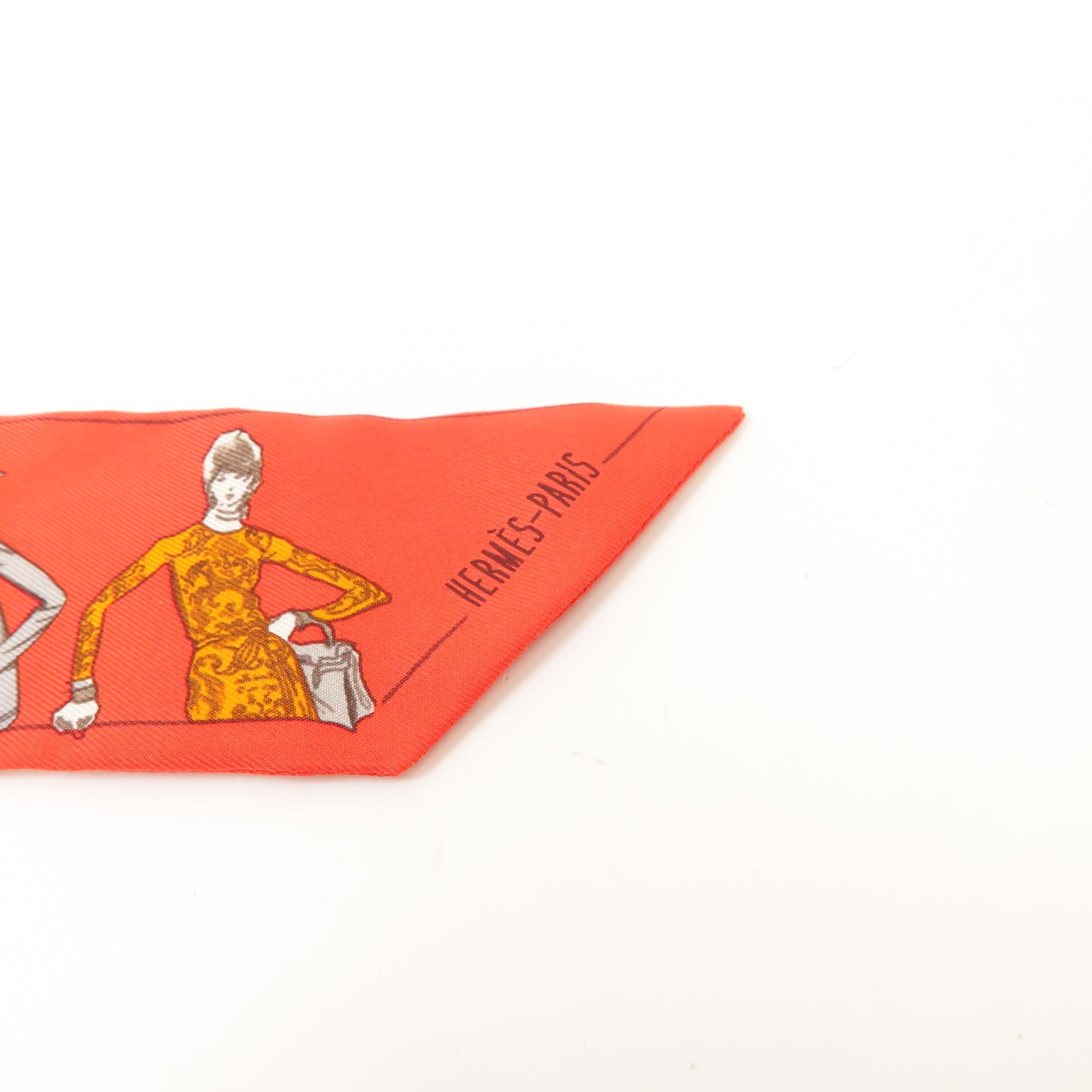 HERMES 【激減優惠】絲質Twilly絲巾紅色/灰色