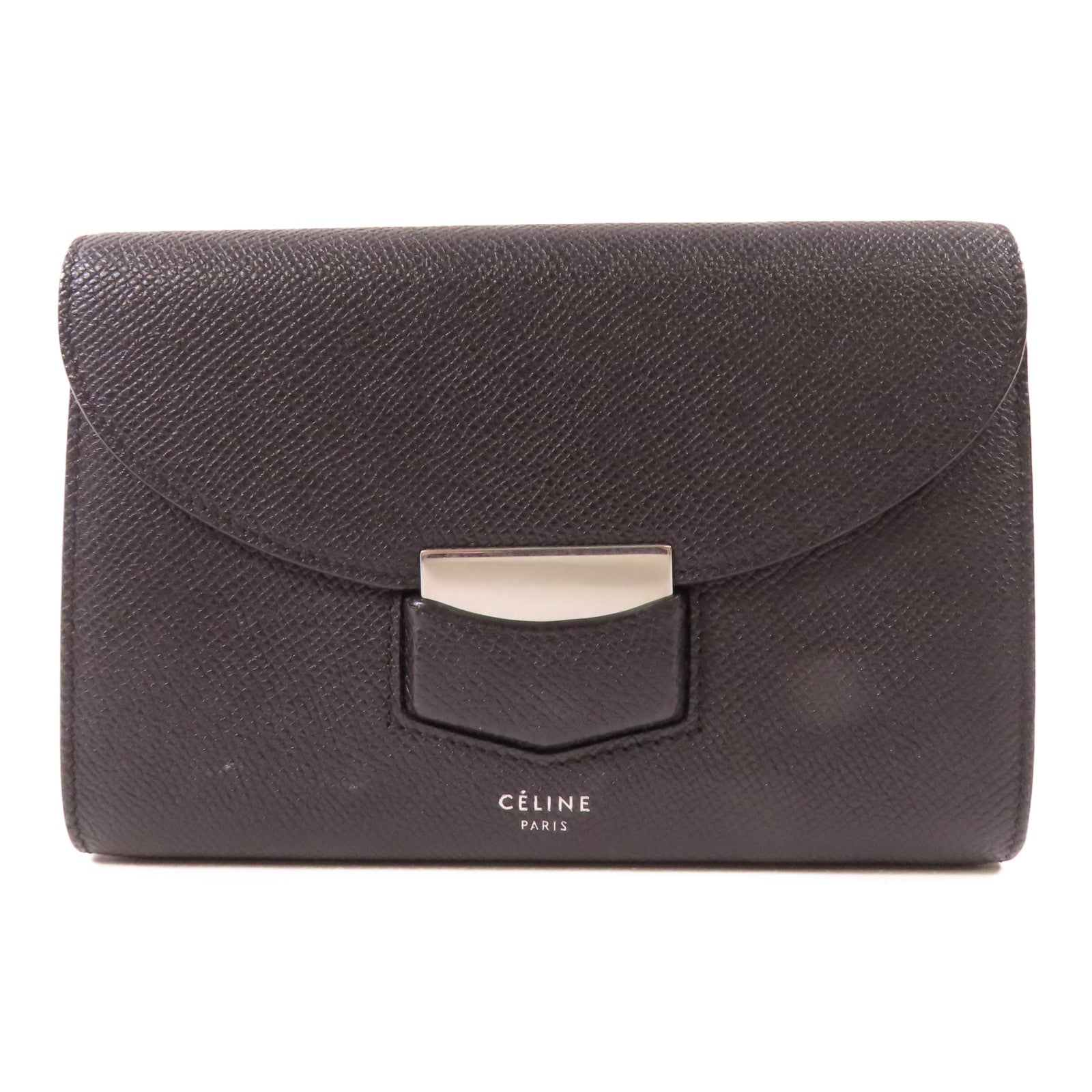 CELINE 牛皮皮革Trotteur Wallet銀扣錢包黑色