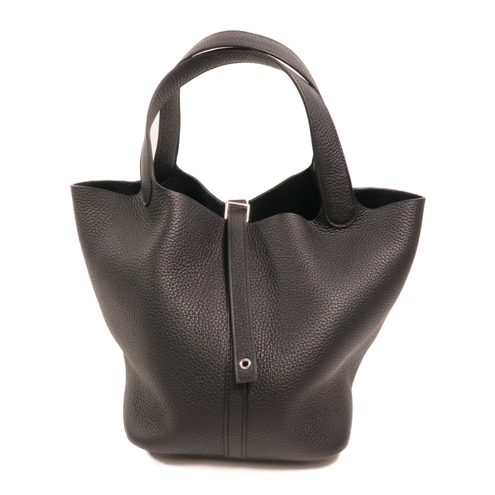 HERMES Clemence皮革Picotin MM銀扣手挽袋Noir