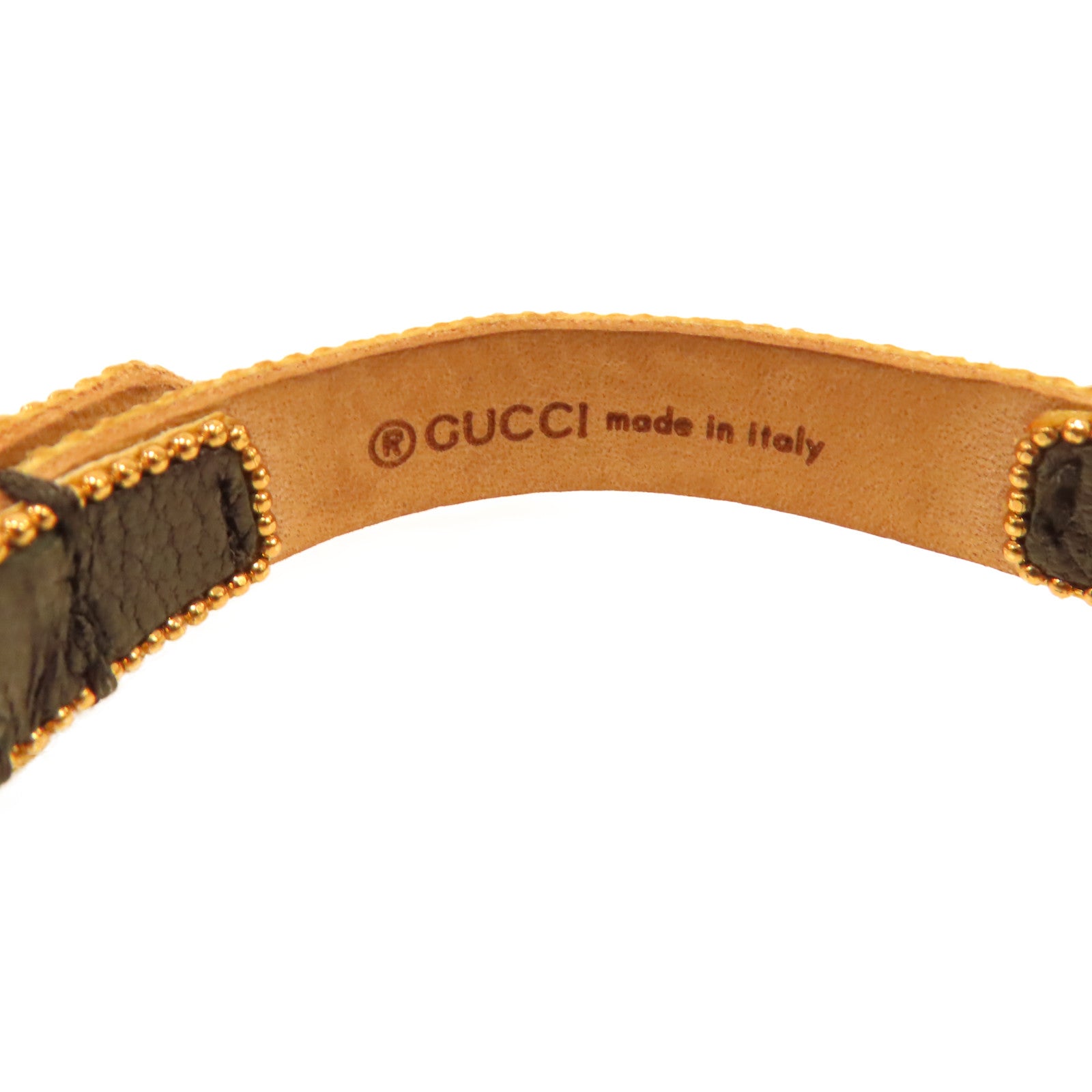GUCCI 牛皮皮革/水晶Bracelet金扣手鐲黑色