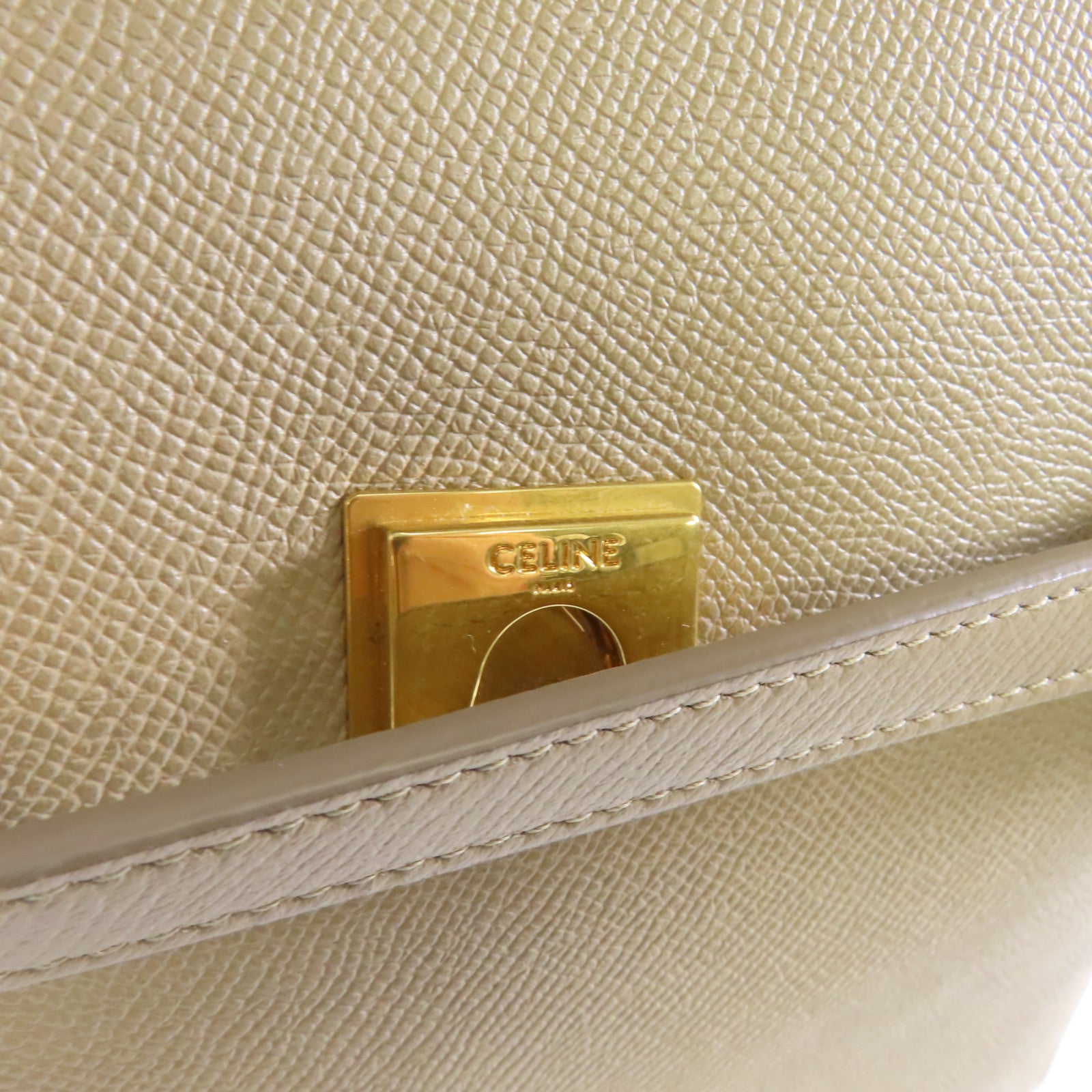 CELINE 牛皮皮革2 Way Shoulder金扣手挽肩背兩用袋米色