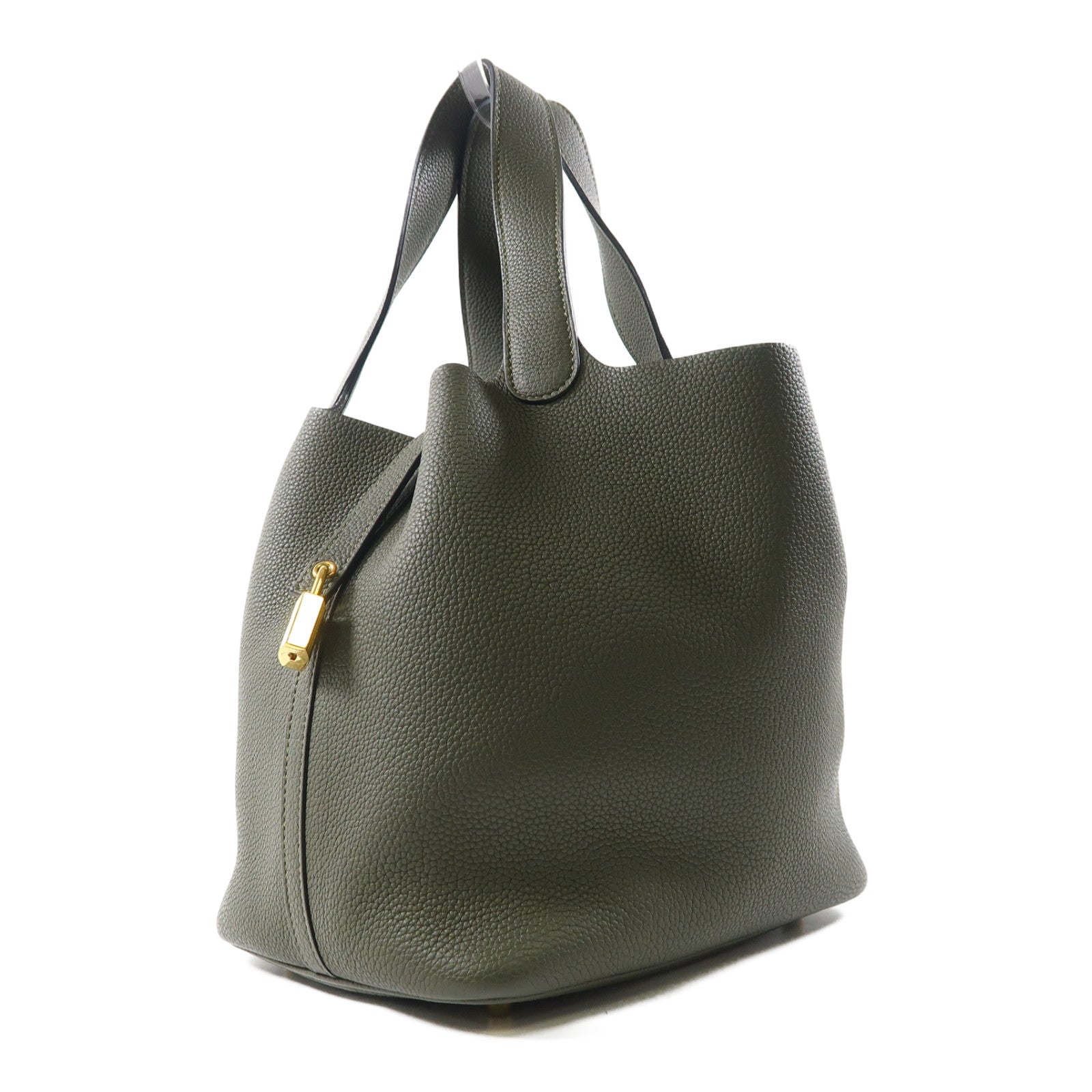 HERMES Maurice皮革Picotin MM金扣手挽袋Vert Olive橄欖綠色