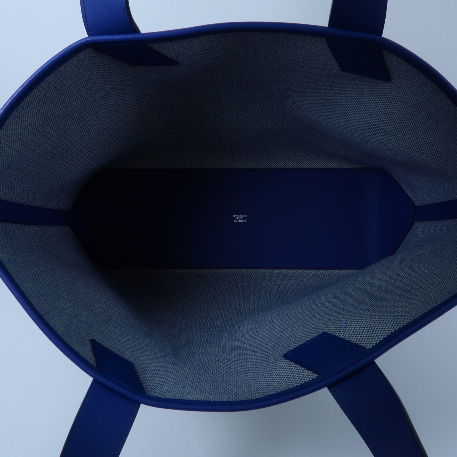 HERMES 帆布/Swift皮革Cabas H En Biais GM手挽袋Bleu France