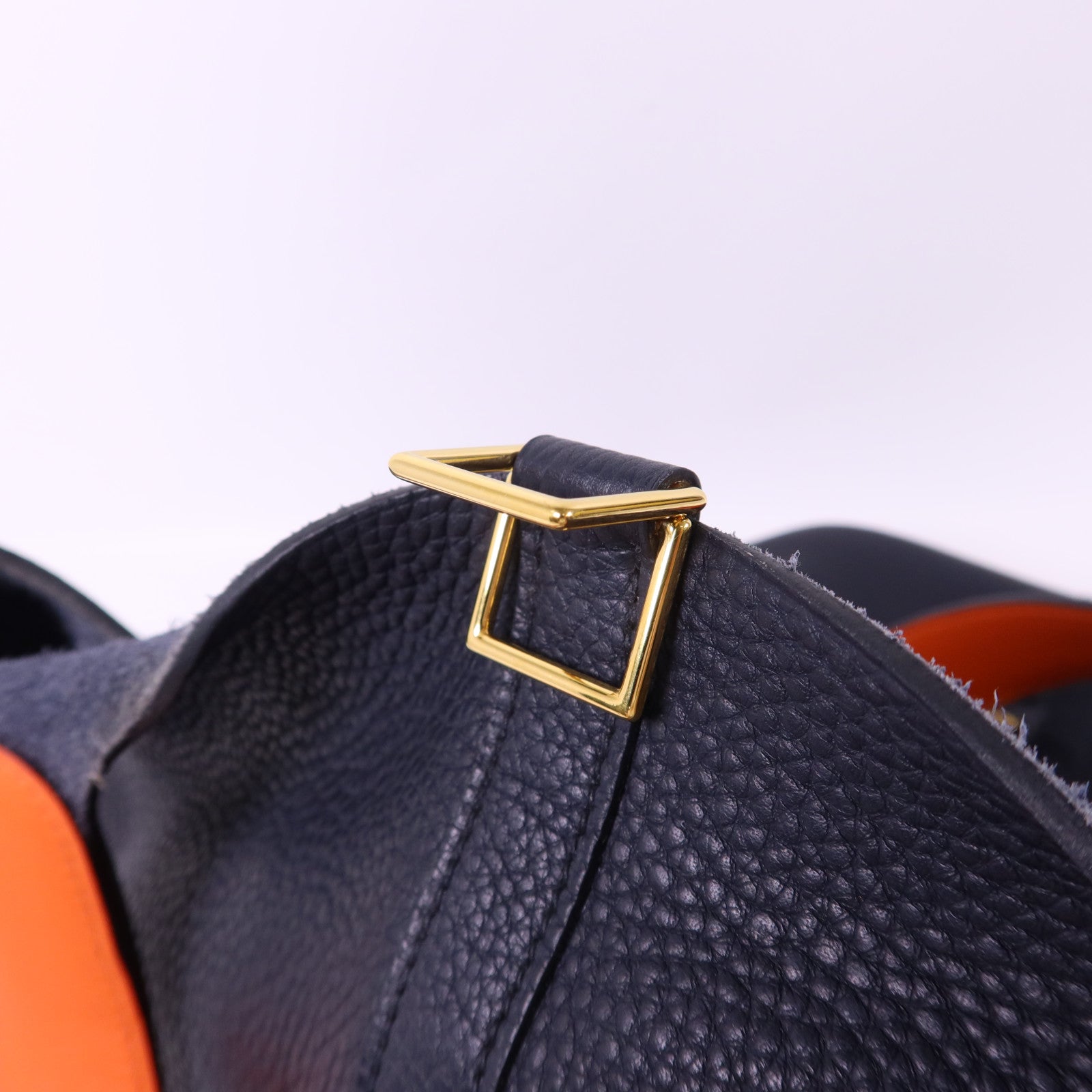 HERMES Clemence皮革Picotin GM金扣手挽袋Bleu Indigo/Orange
