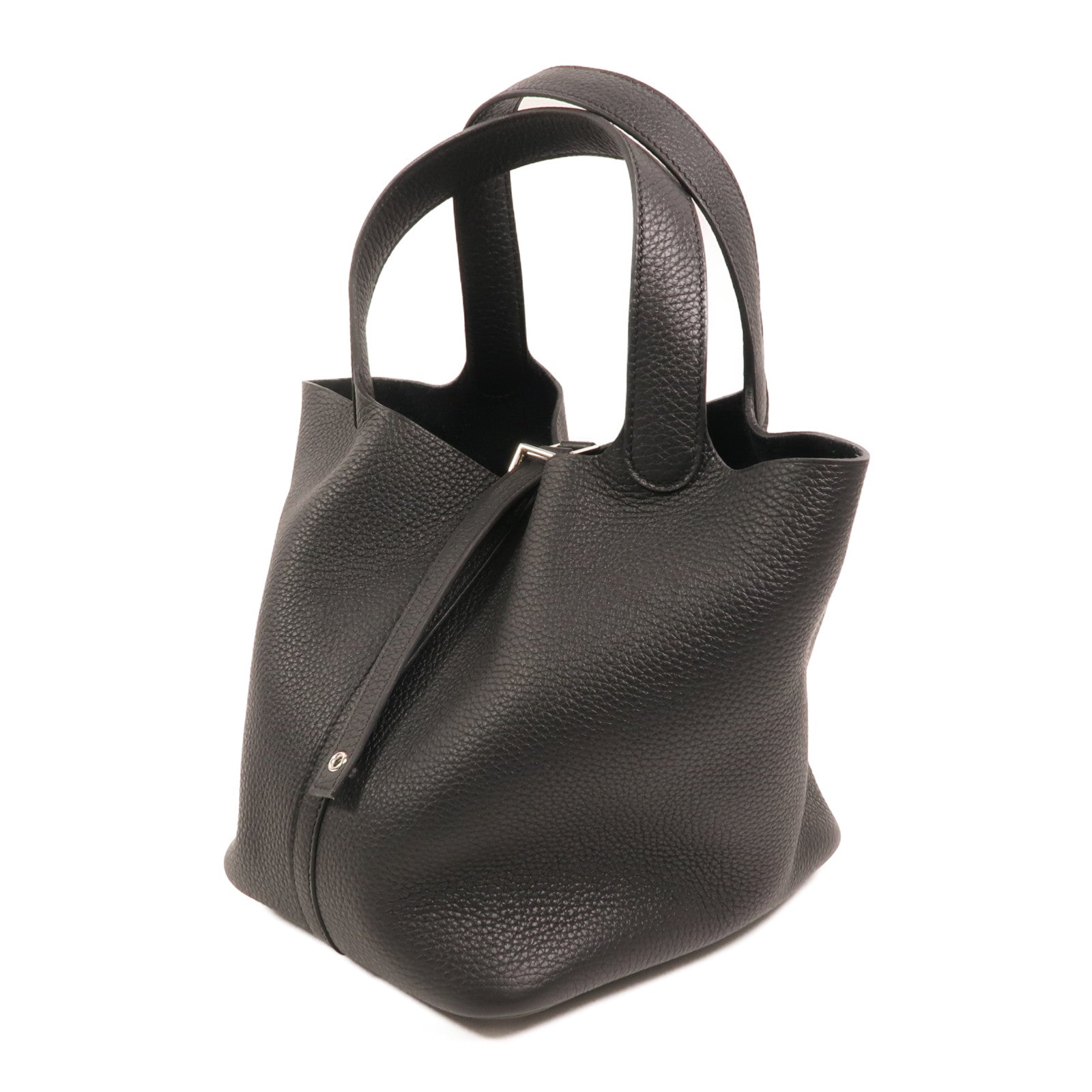 HERMES Clemence皮革Picotin MM銀扣手挽袋Noir